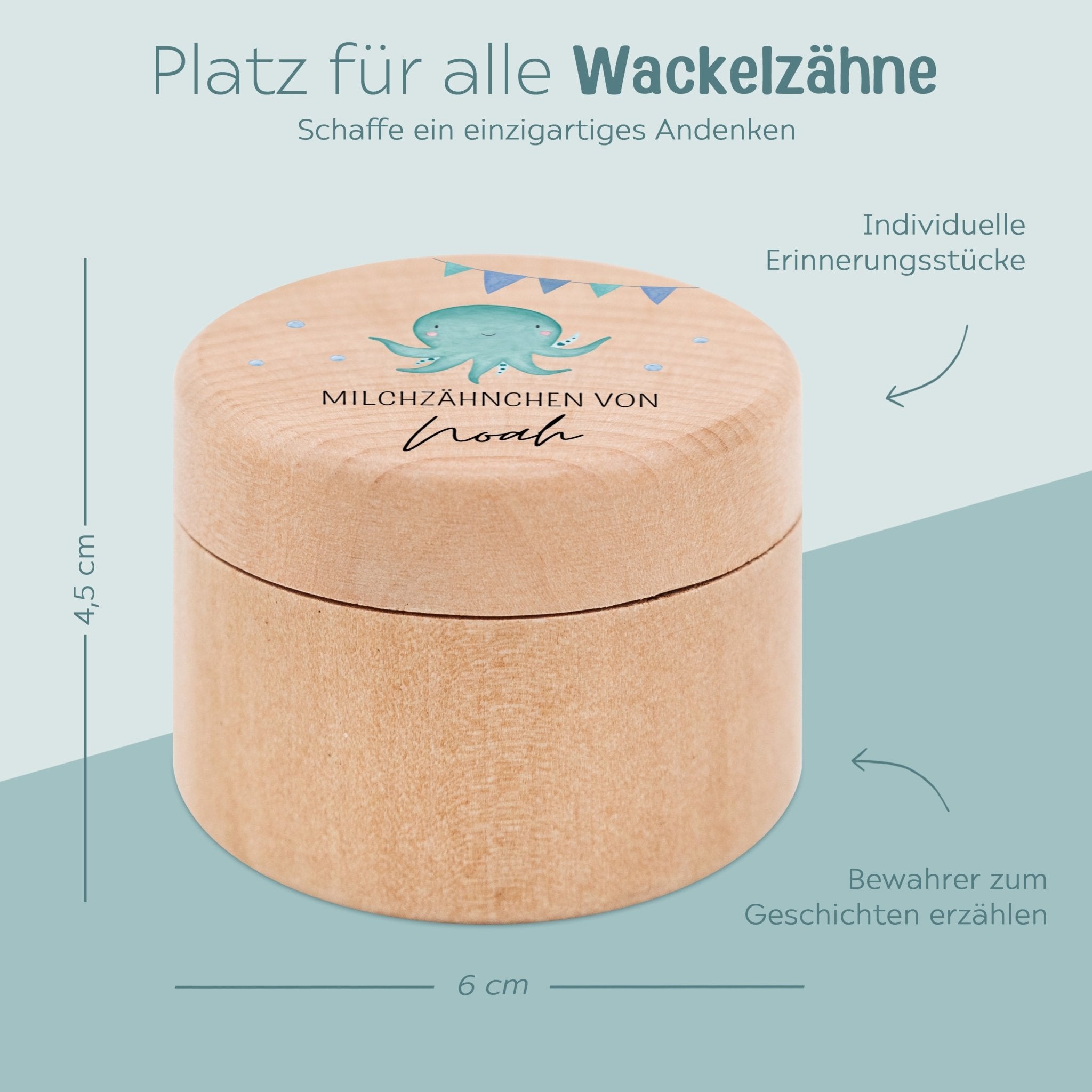 Milchzahndose Holz personalisiert - Meerestiere Aquarell - wunderwunsch