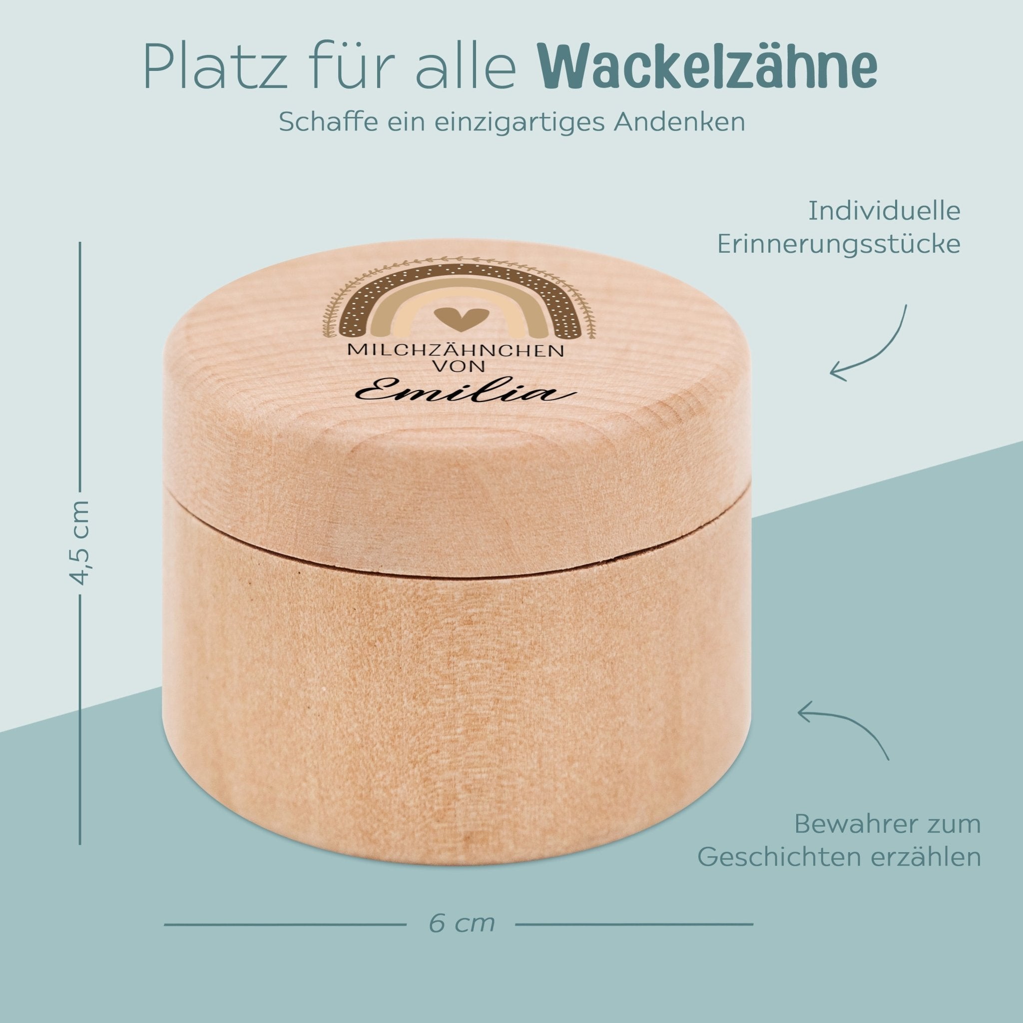 Milchzahndose Holz personalisiert - Regenbogen Aquarell - wunderwunsch