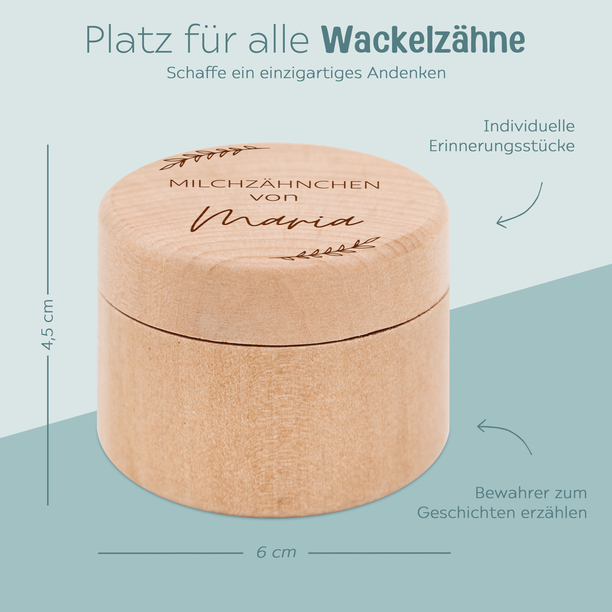 Milchzahndose Holz personalisiert - Regenbogen, Zahn, Zweig Gravur - wunderwunsch