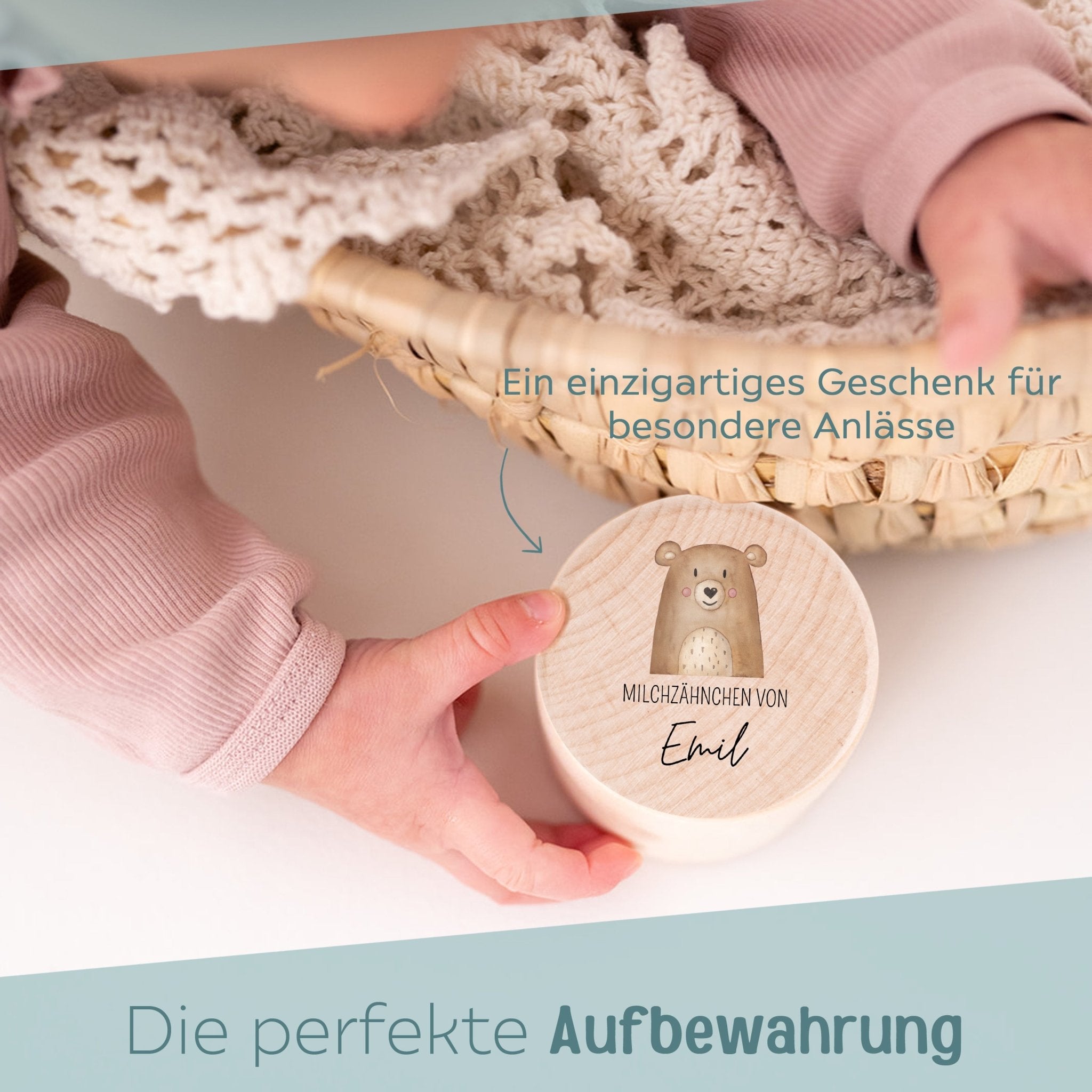 Milchzahndose Holz personalisiert - Tier Aquarell - wunderwunsch