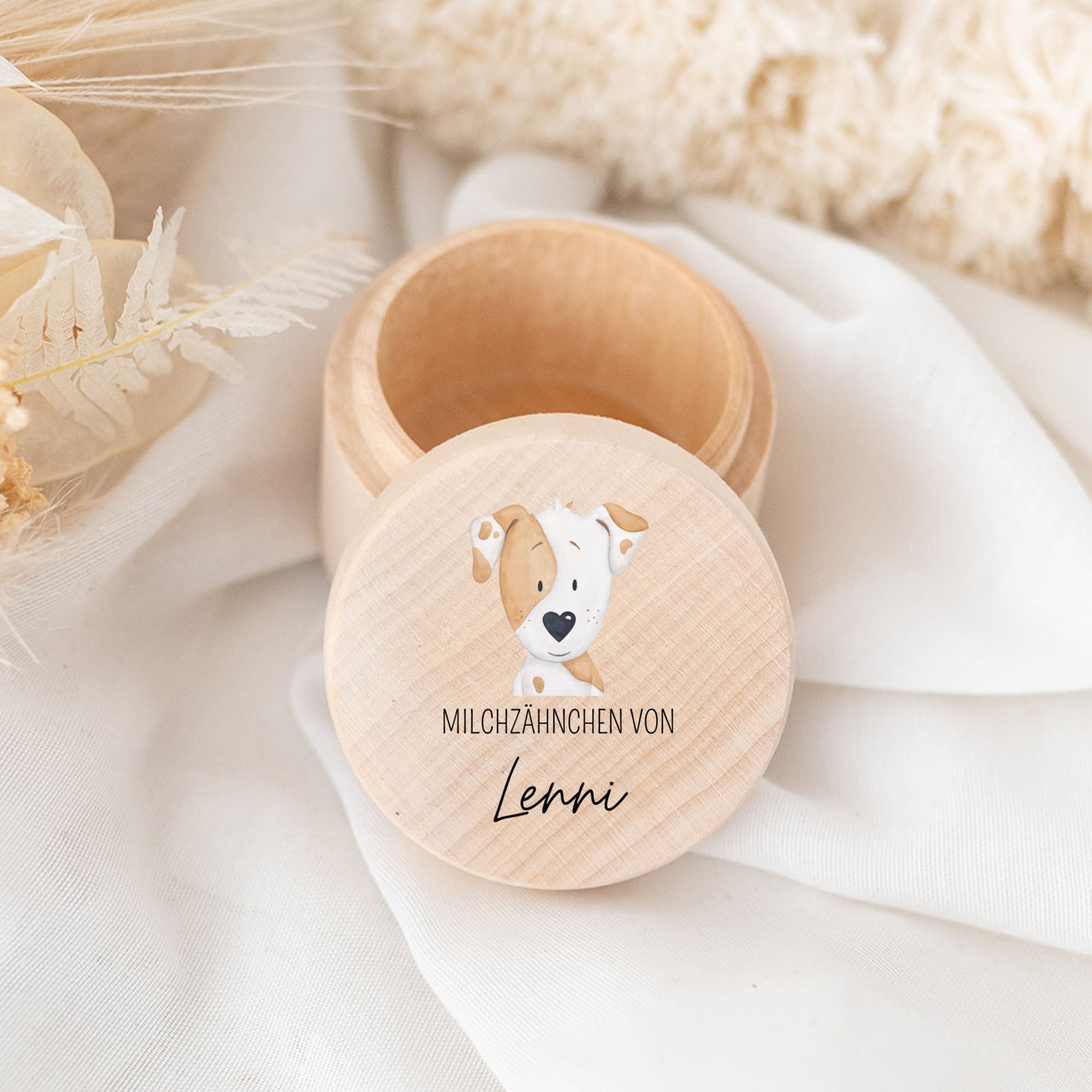 Milchzahndose Holz personalisiert - Tier Aquarell - wunderwunsch
