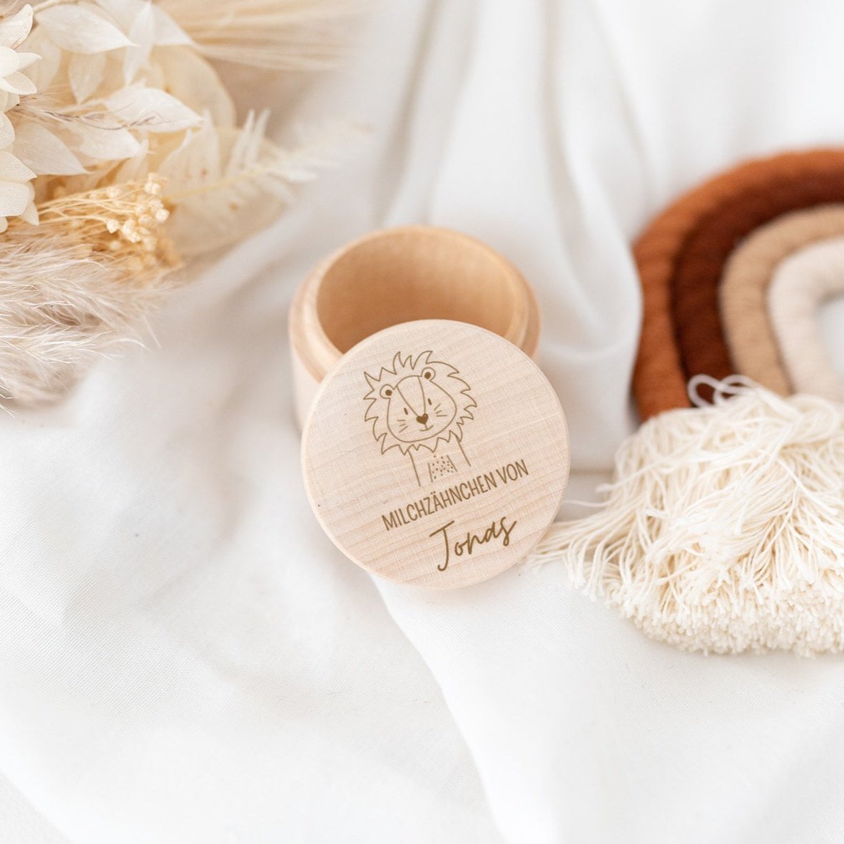 Milchzahndose Holz personalisiert - Tier Gravur - wunderwunsch