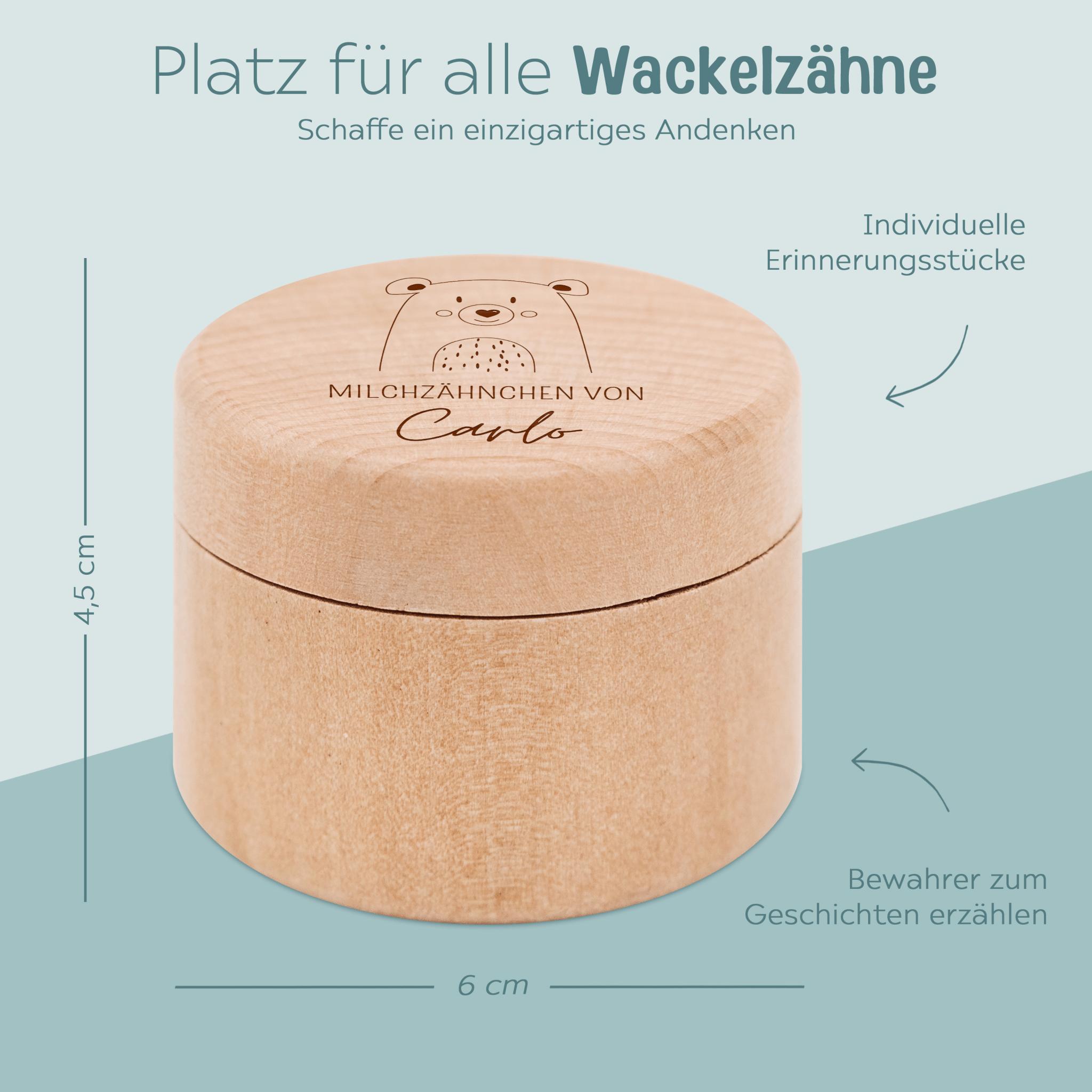 Milchzahndose Holz personalisiert - Tier Gravur - wunderwunsch
