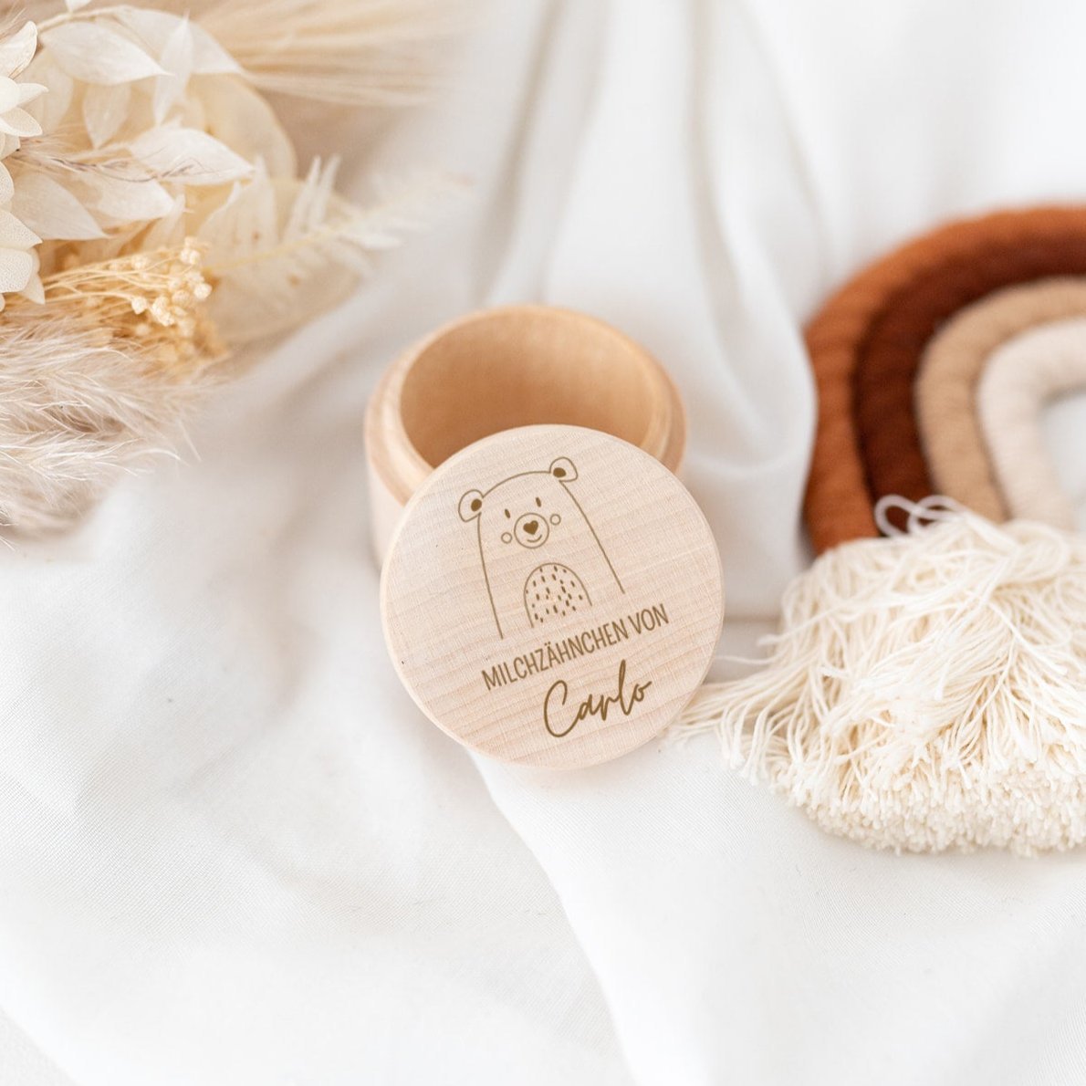 Milchzahndose Holz personalisiert - Tier Gravur - wunderwunsch