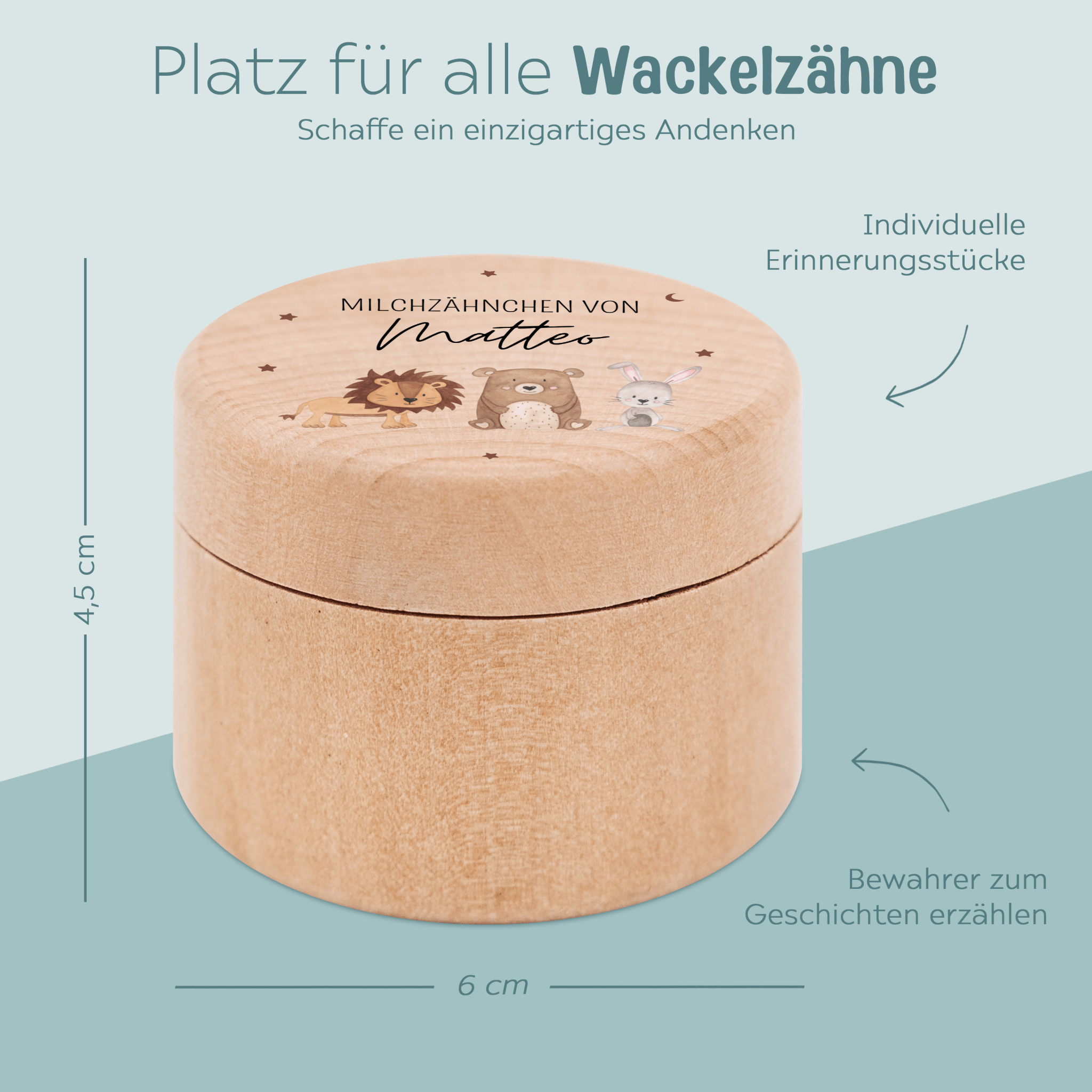 Milchzahndose Holz personalisiert - Tiere Sternenhimmel Aquarell - wunderwunsch