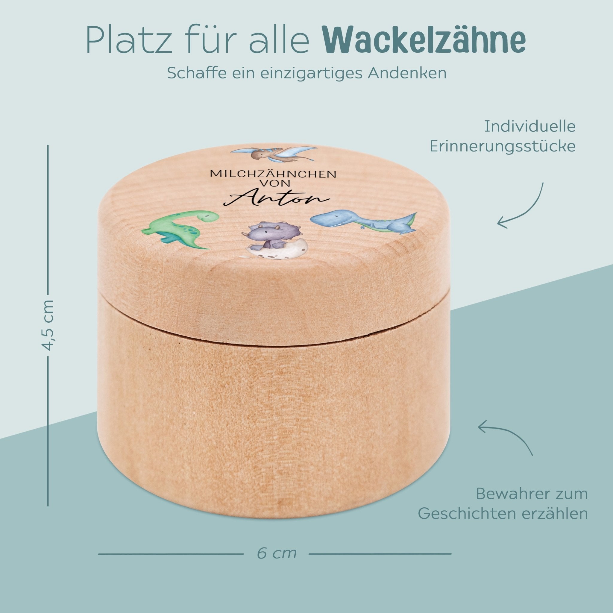 Milchzahndose Holz personalisiert - Tiere und Dinos Aquarell - wunderwunsch