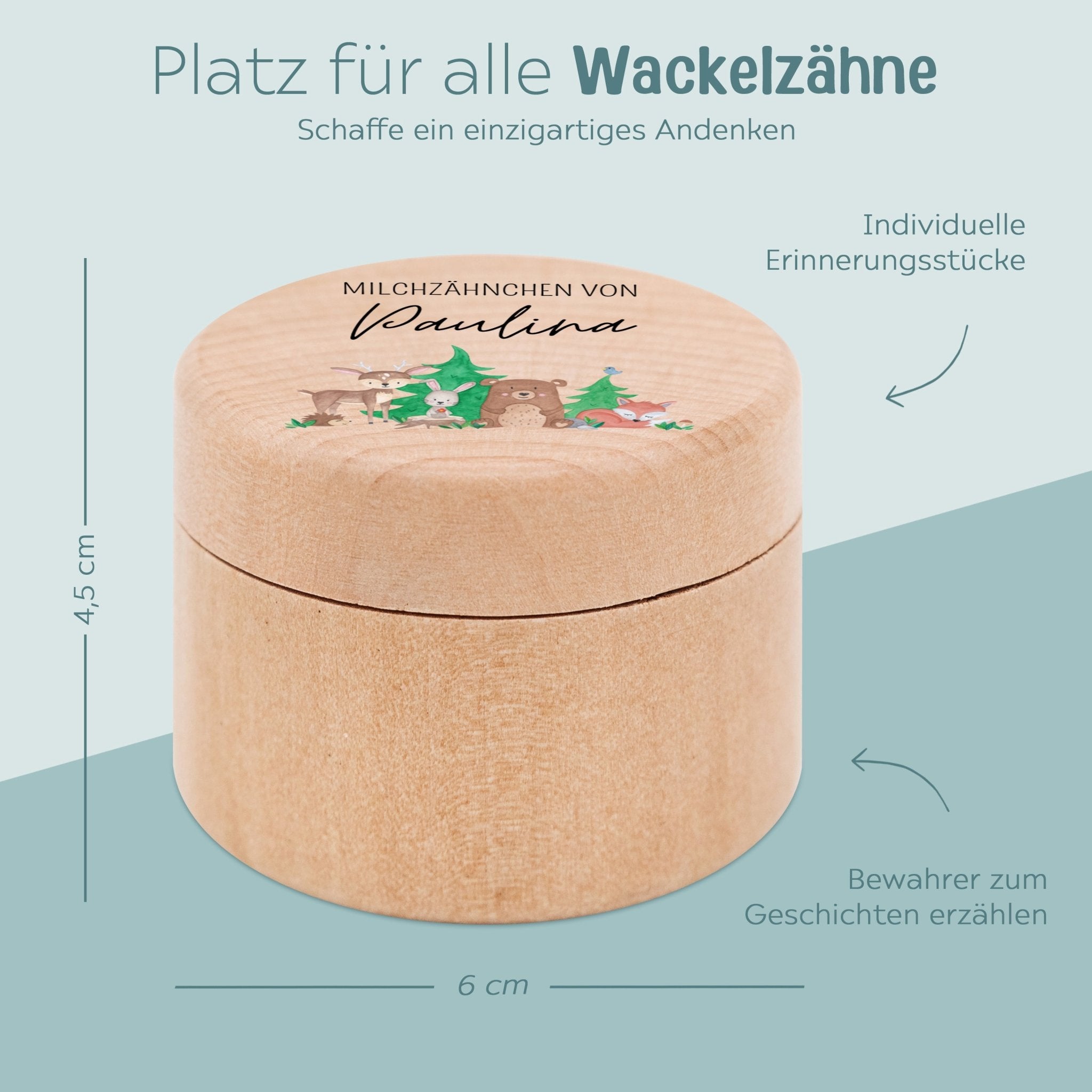 Milchzahndose Holz personalisiert - Waldfreunde Aquarell - wunderwunsch