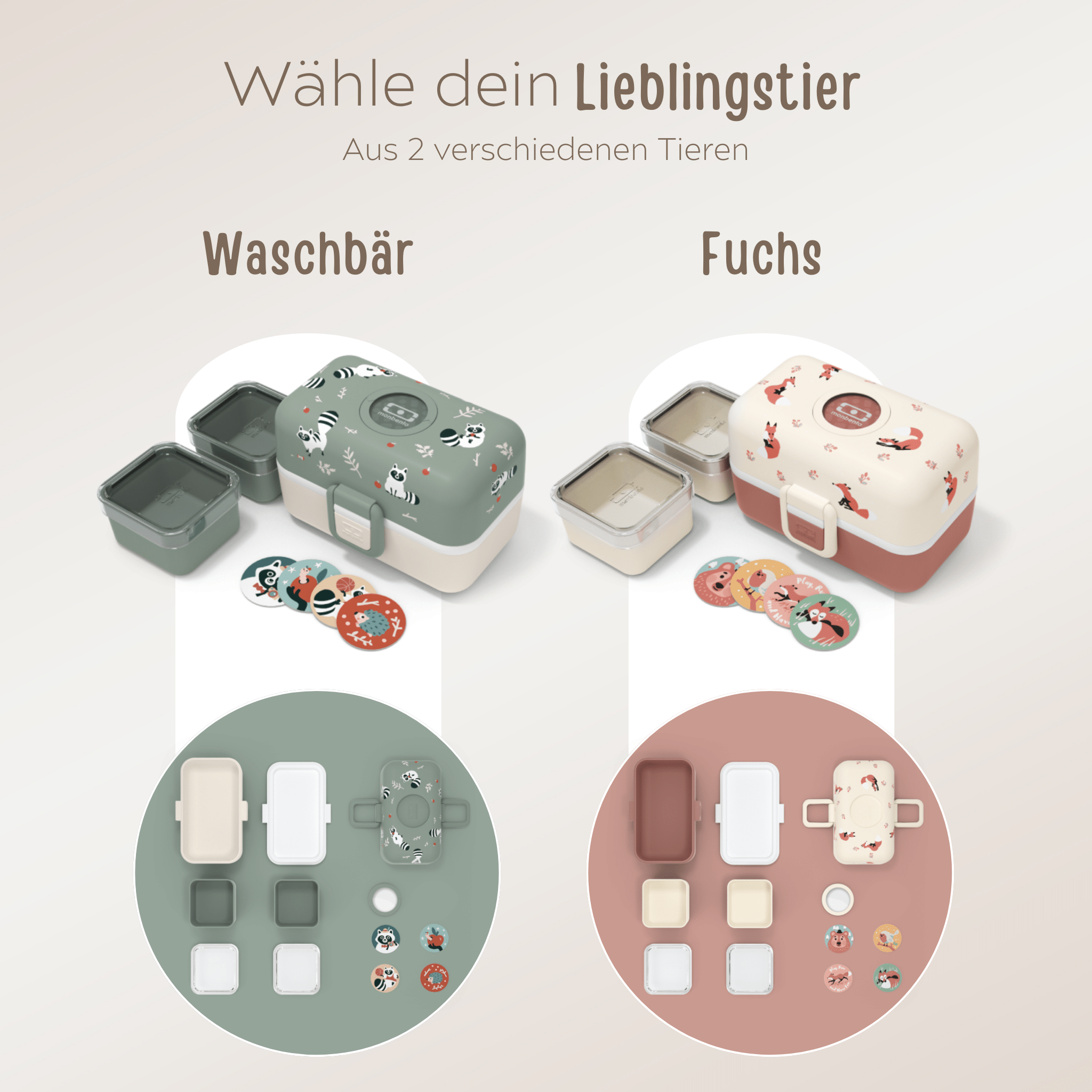 MONBENTO Tresor Lunchbox personalisiert - Waschbär & Fuchs - wunderwunsch