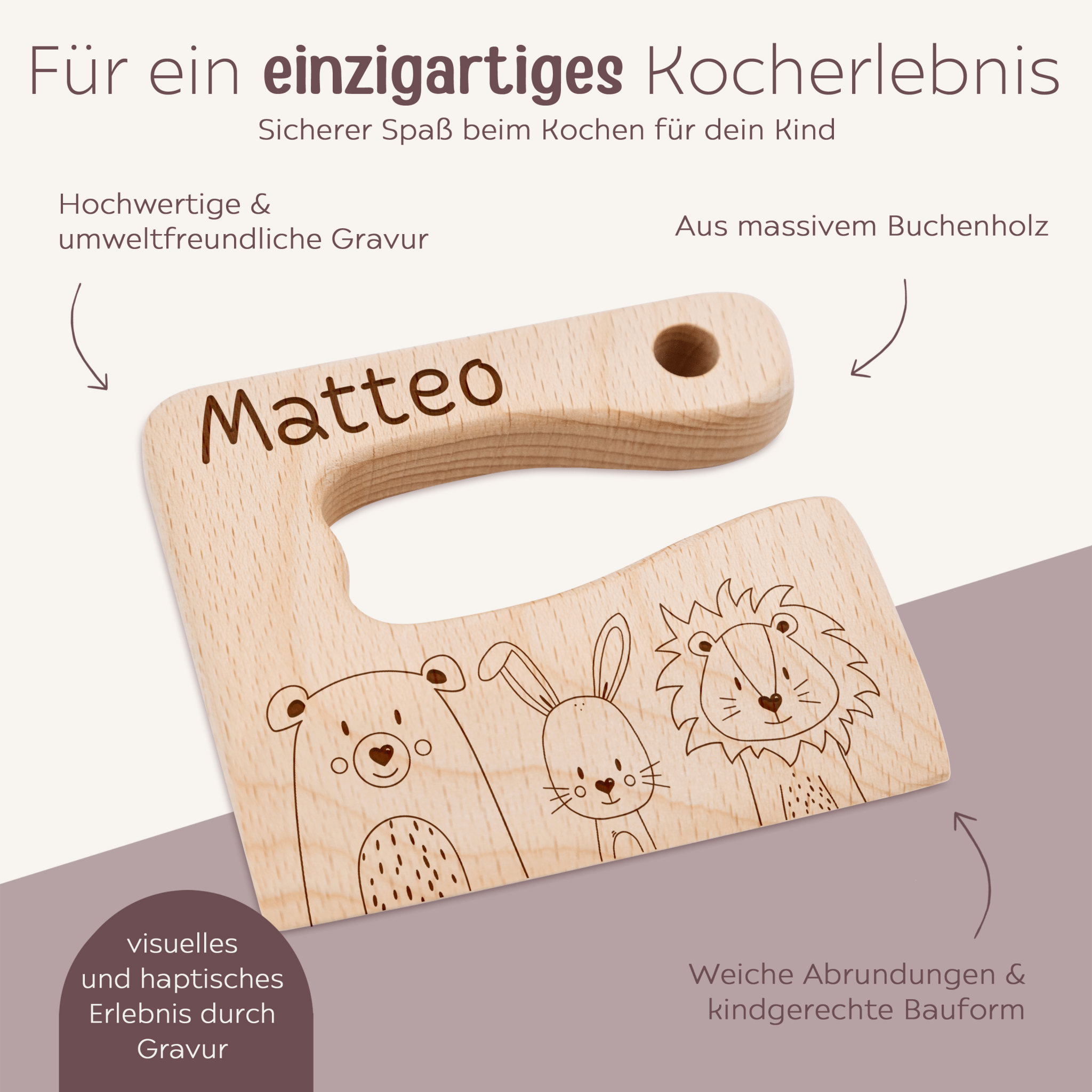 Montessori sicheres Kindermesser "Tiere unten" - wunderwunsch