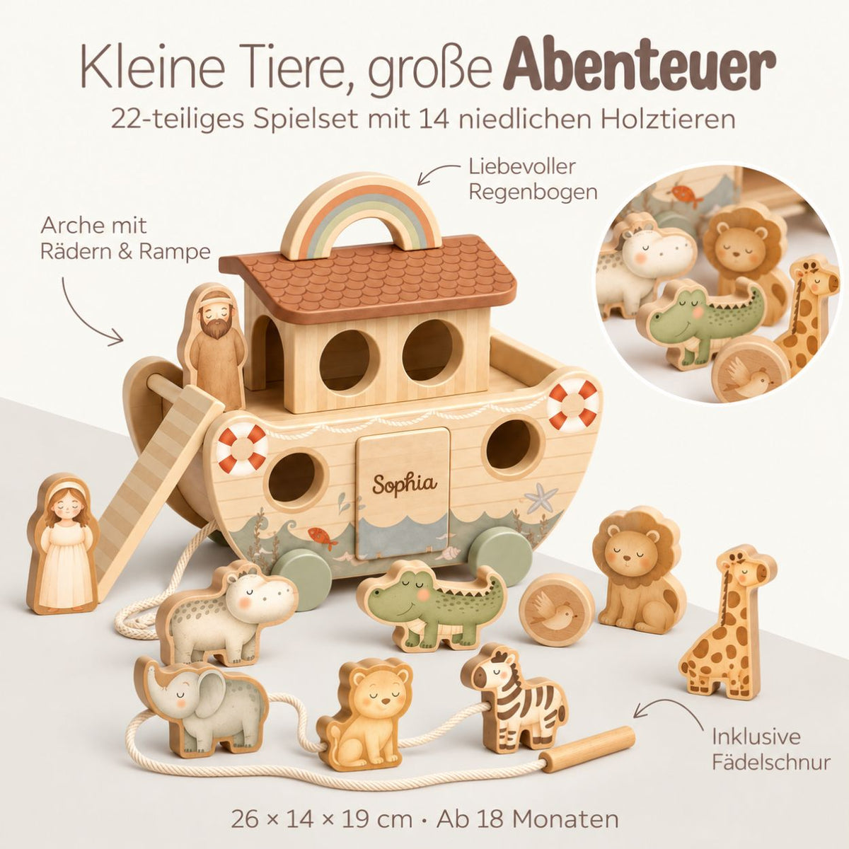 MRS.ERTHA Arche Noah Holz personalisiert - wunderwunsch