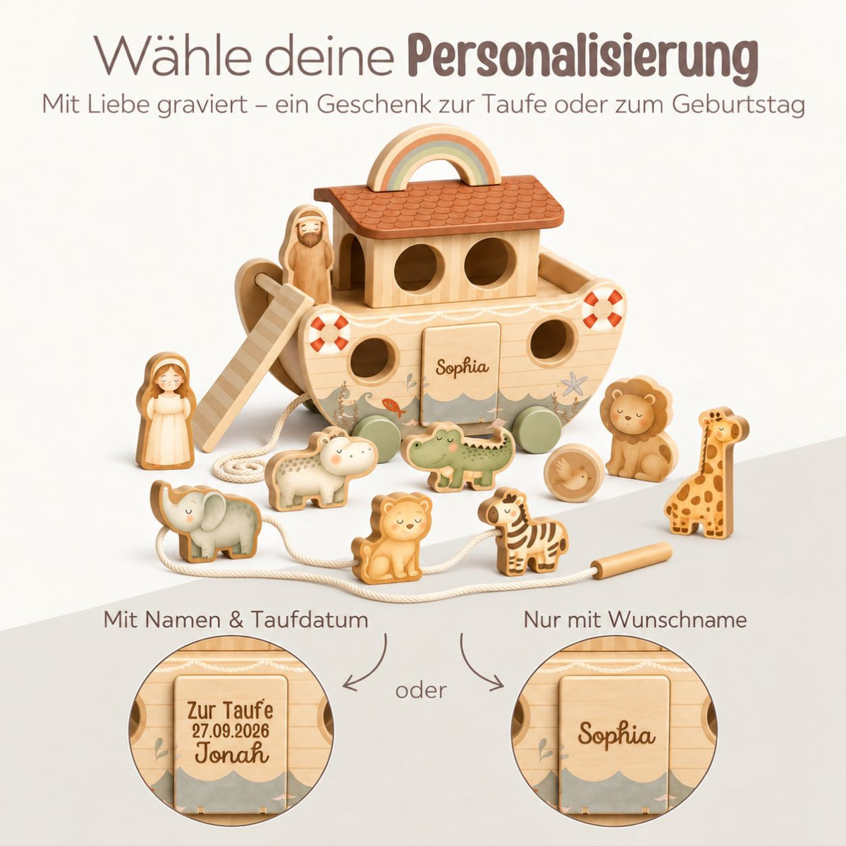 MRS.ERTHA Arche Noah Holz personalisiert - wunderwunsch