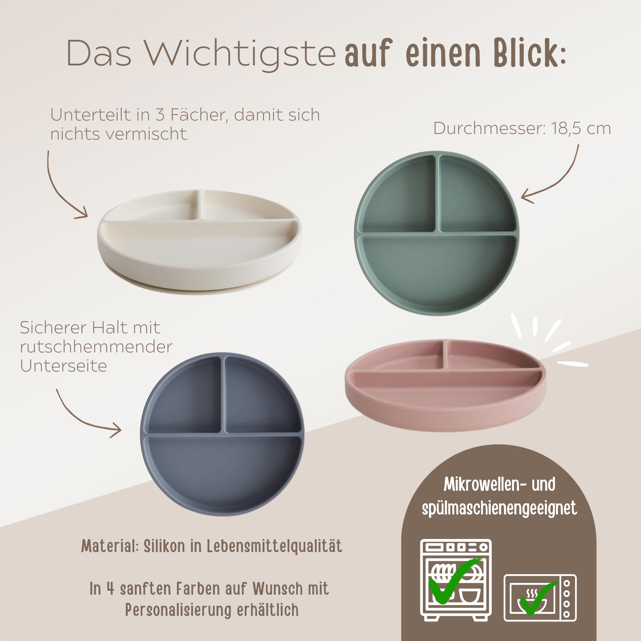 MUSHIE Silikon - Esslernteller mit Saugnapf - wunderwunsch