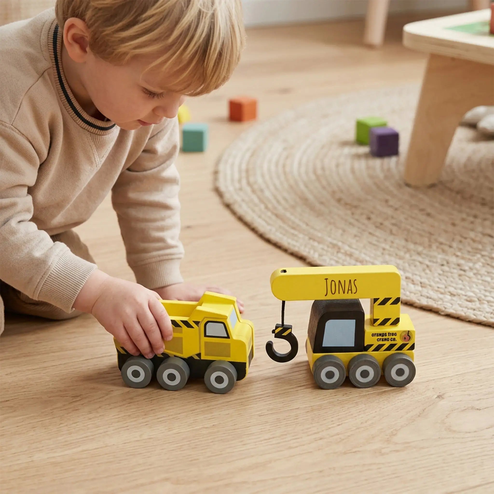 ORANGE TREE TOYS Baumaschinen Holz personalisierbar - wunderwunsch
