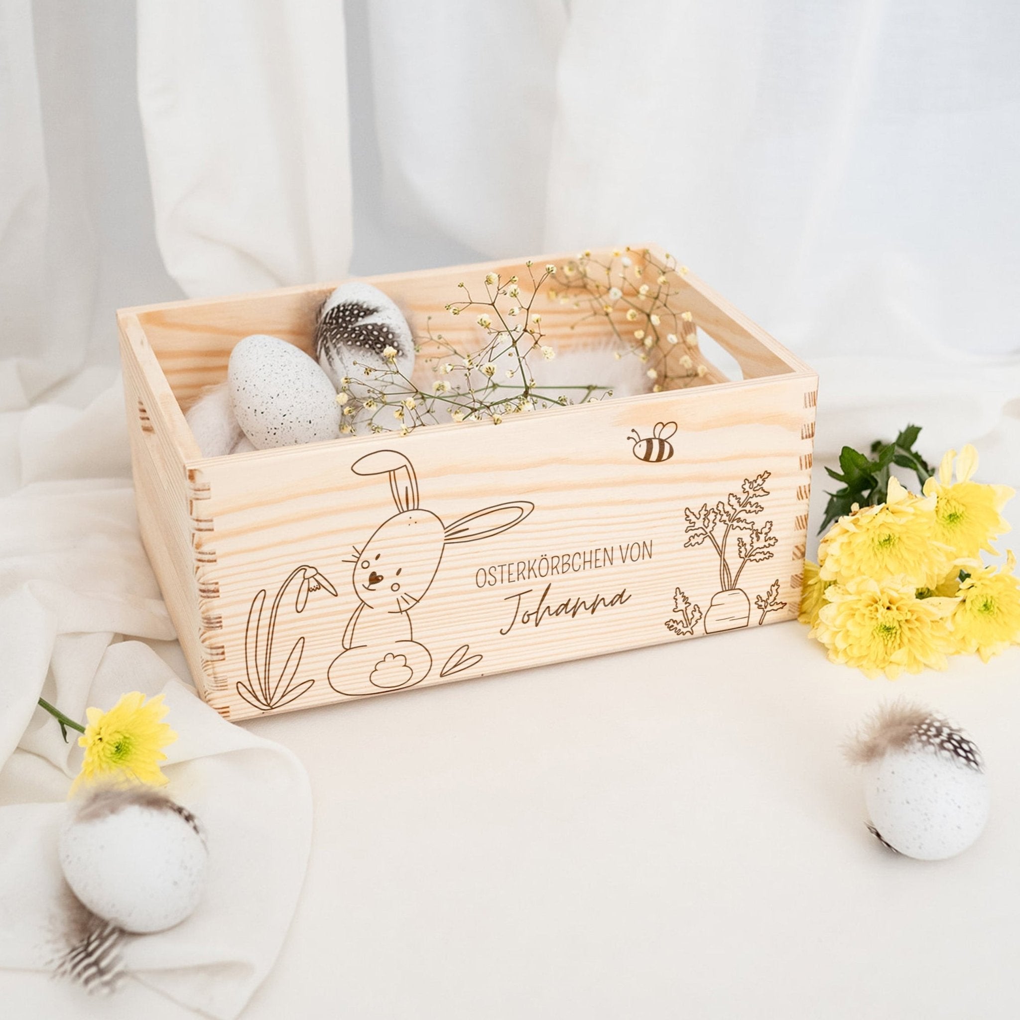 Osterkiste Holz personalisiert - Osterhase und Eiersuche Gravur - wunderwunsch