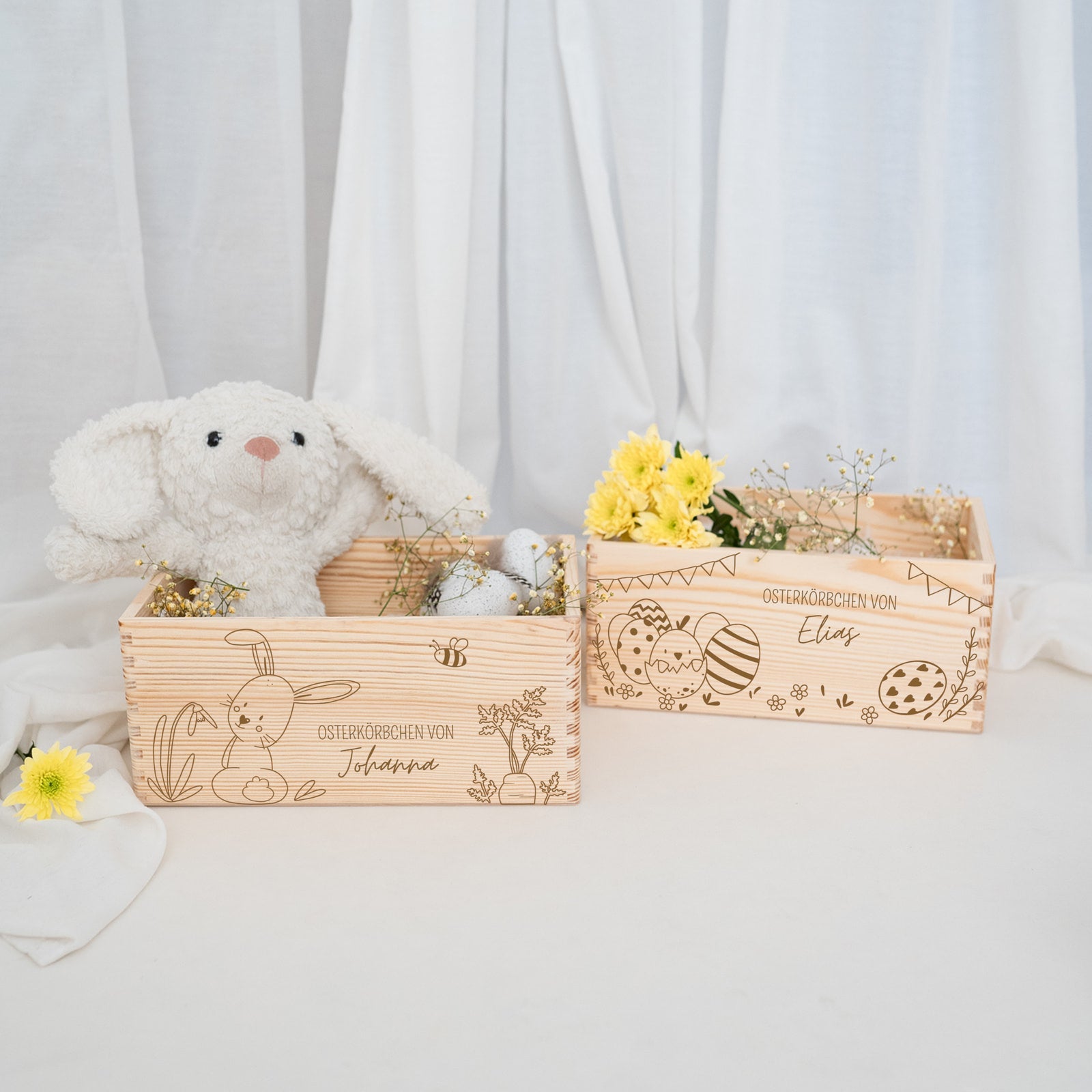 Osterkiste Holz personalisiert - Osterhase und Eiersuche Gravur - wunderwunsch