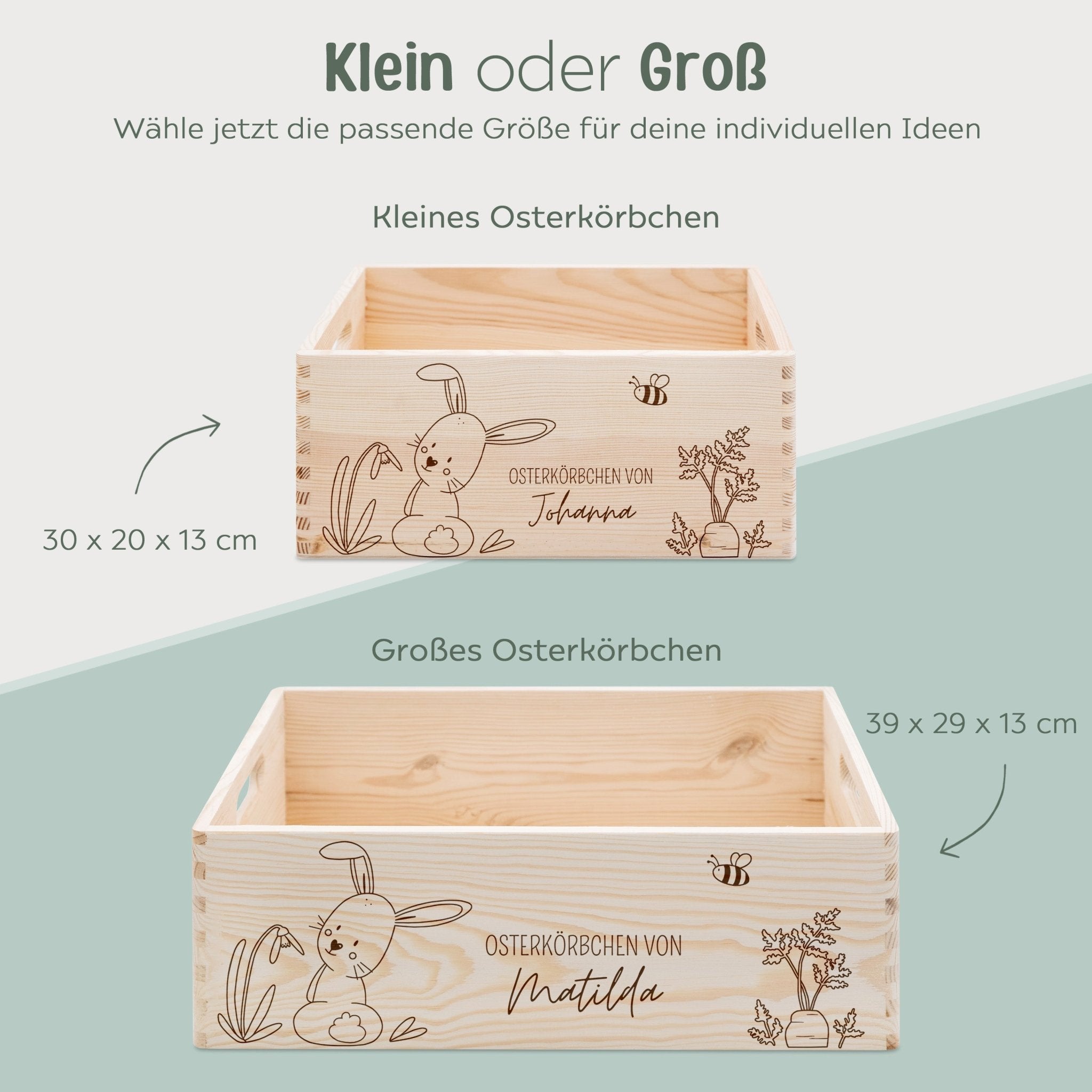 Osterkiste Holz personalisiert - Osterhase und Eiersuche Gravur - wunderwunsch