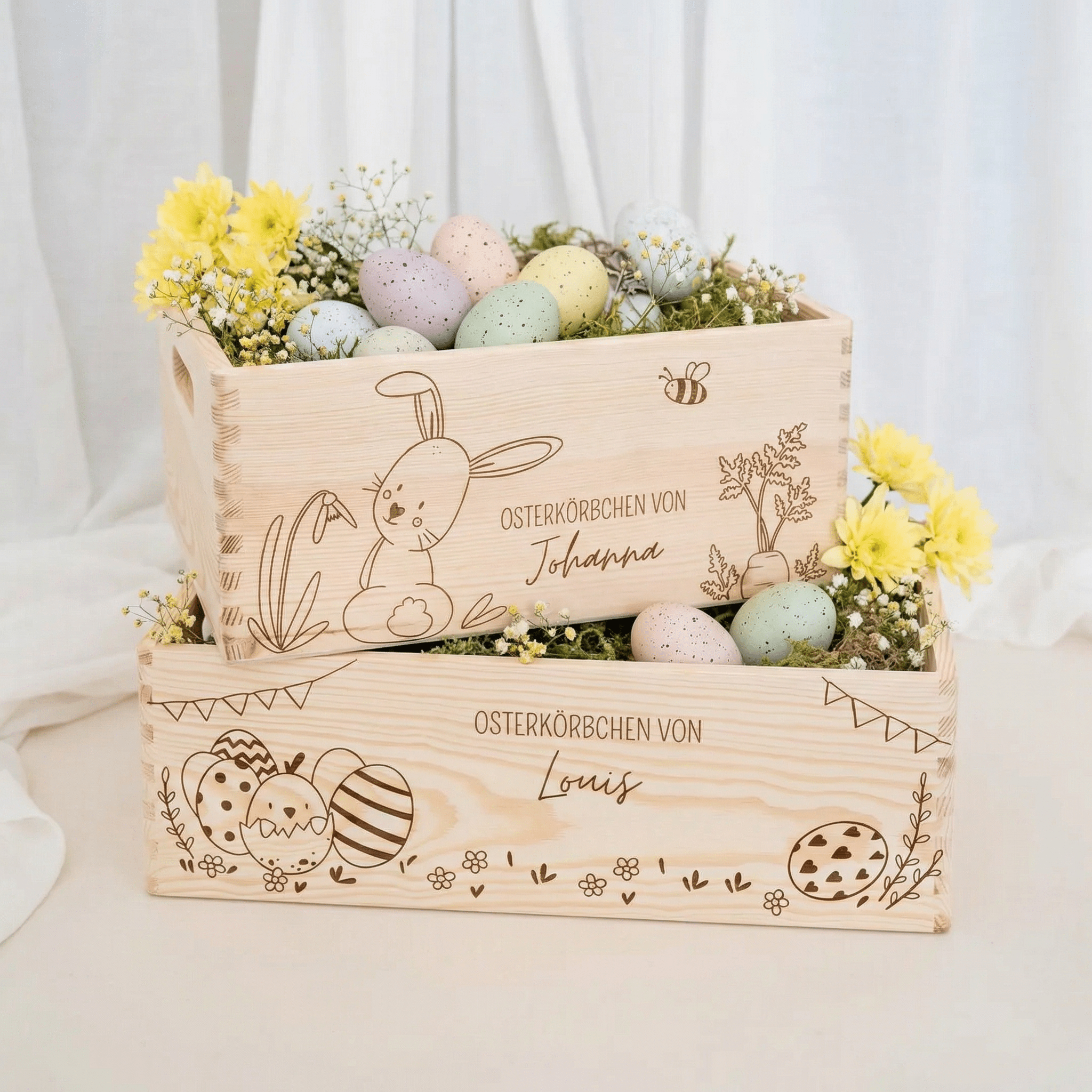 Osterkiste Holz personalisiert Osterhase und Eiersuche Gravur - wunderwunsch