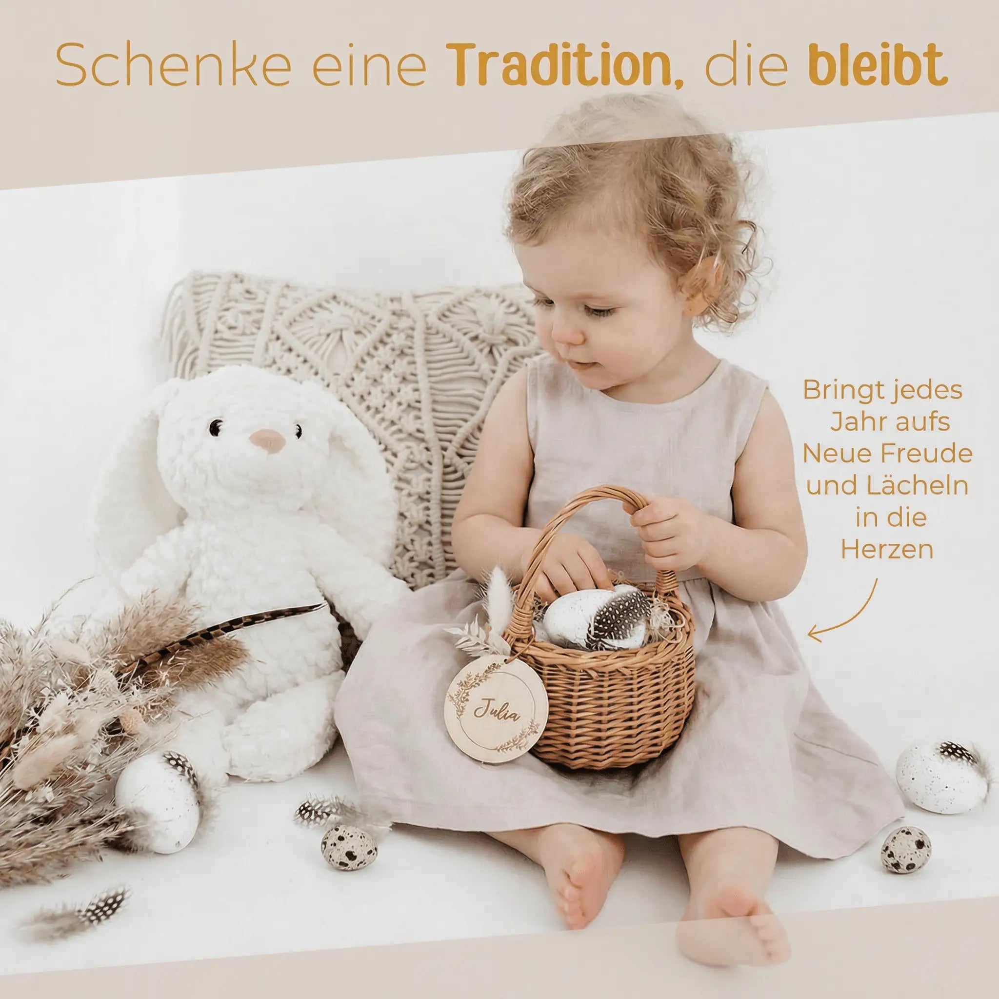 Osterkörbchen Weide mit Anhänger Blumenkranz Gravur - wunderwunsch
