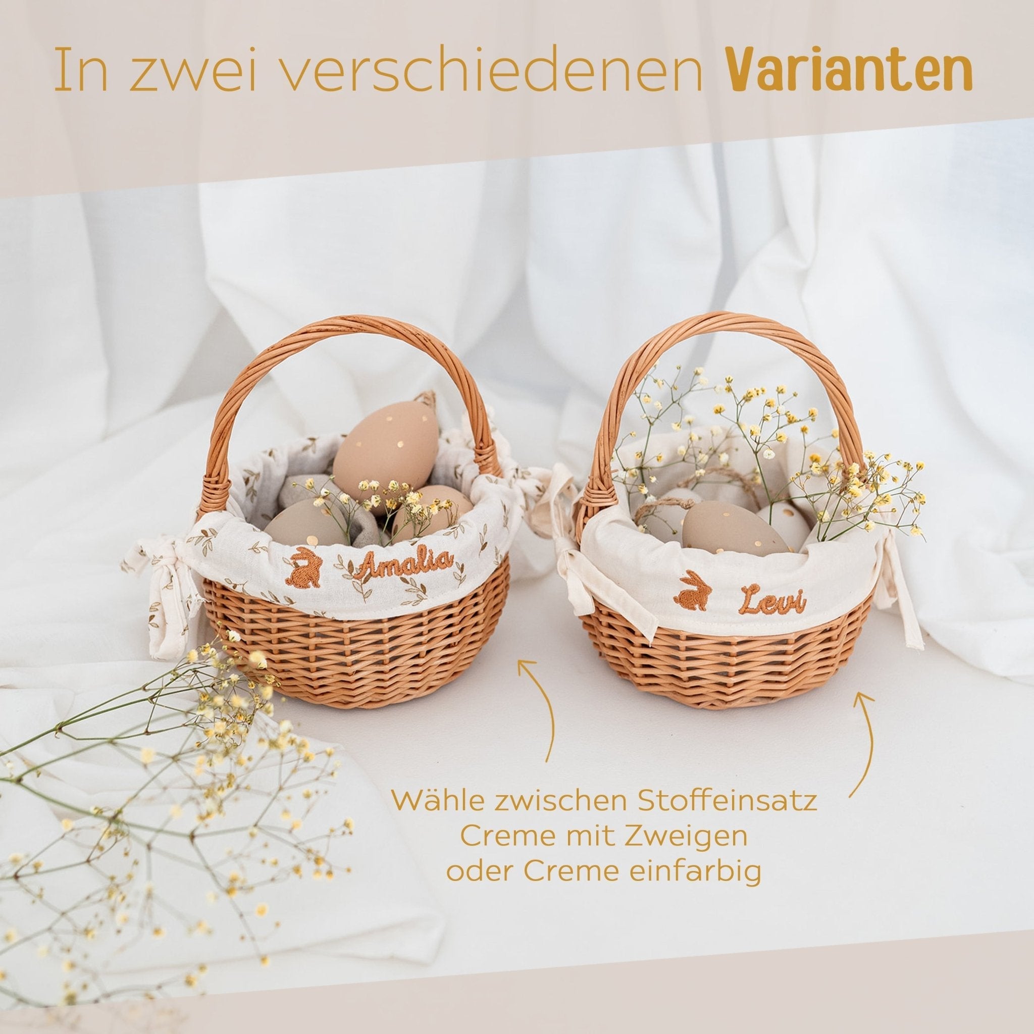 Osterkörbchen Weide mit Stoffeinsatz personalisiert - wunderwunsch