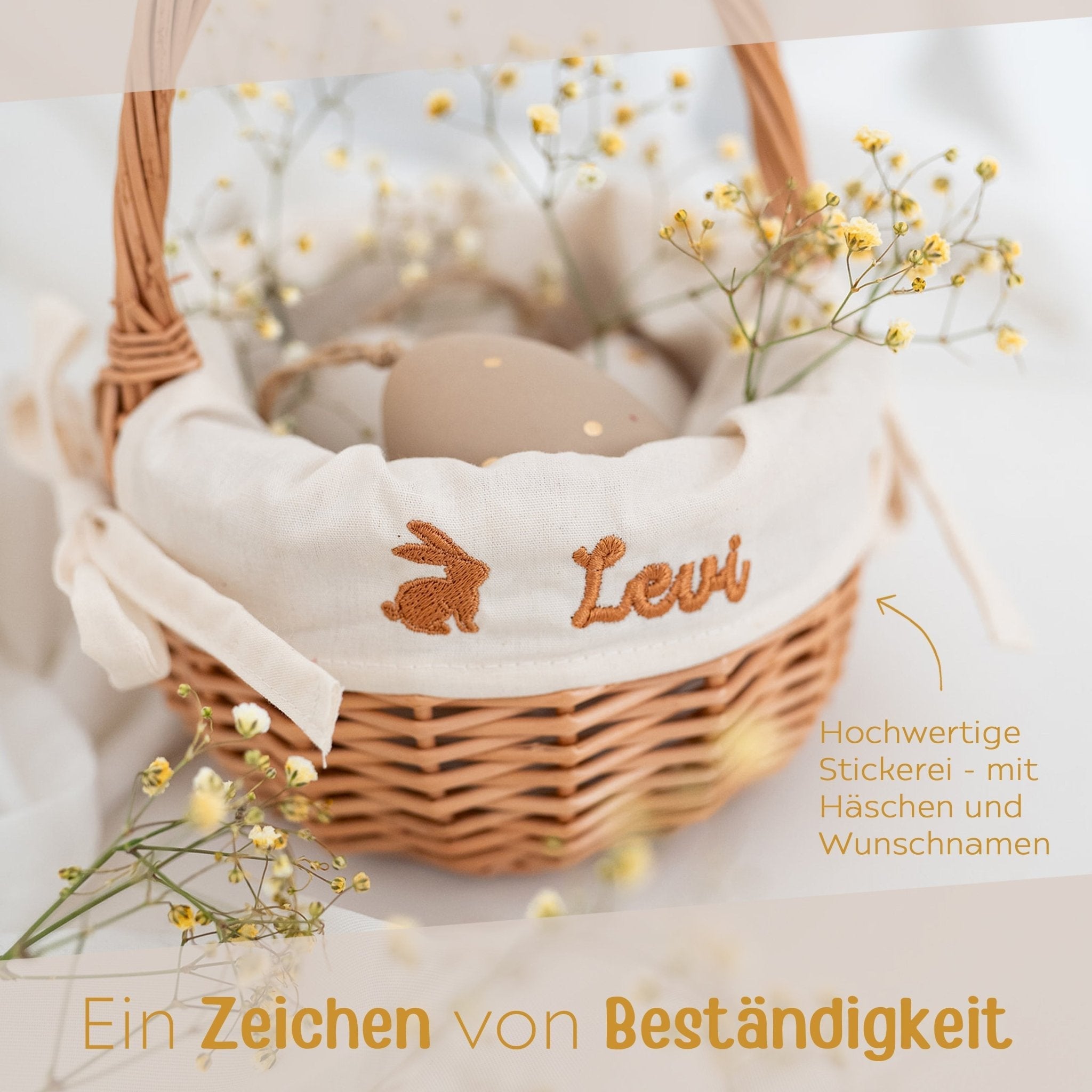 Osterkörbchen Weide mit Stoffeinsatz personalisiert - wunderwunsch