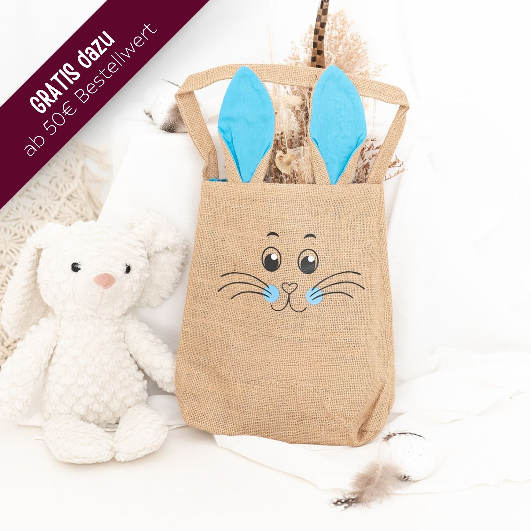 Ostertasche Jute mit Hasenohren - wunderwunsch