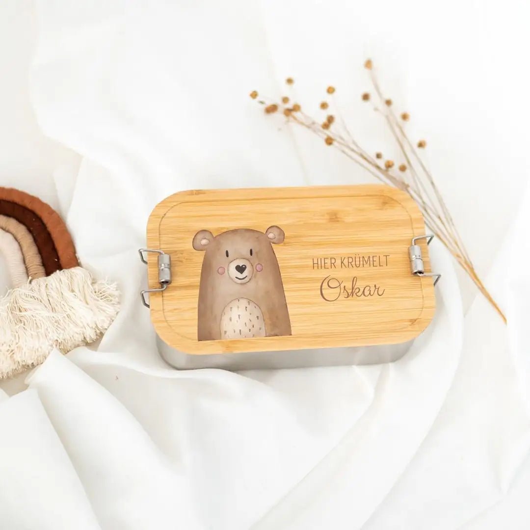 Pausen Bundle - Brotdose + ASOBU Bestie Tier Trinkflasche personalisiert - wunderwunsch