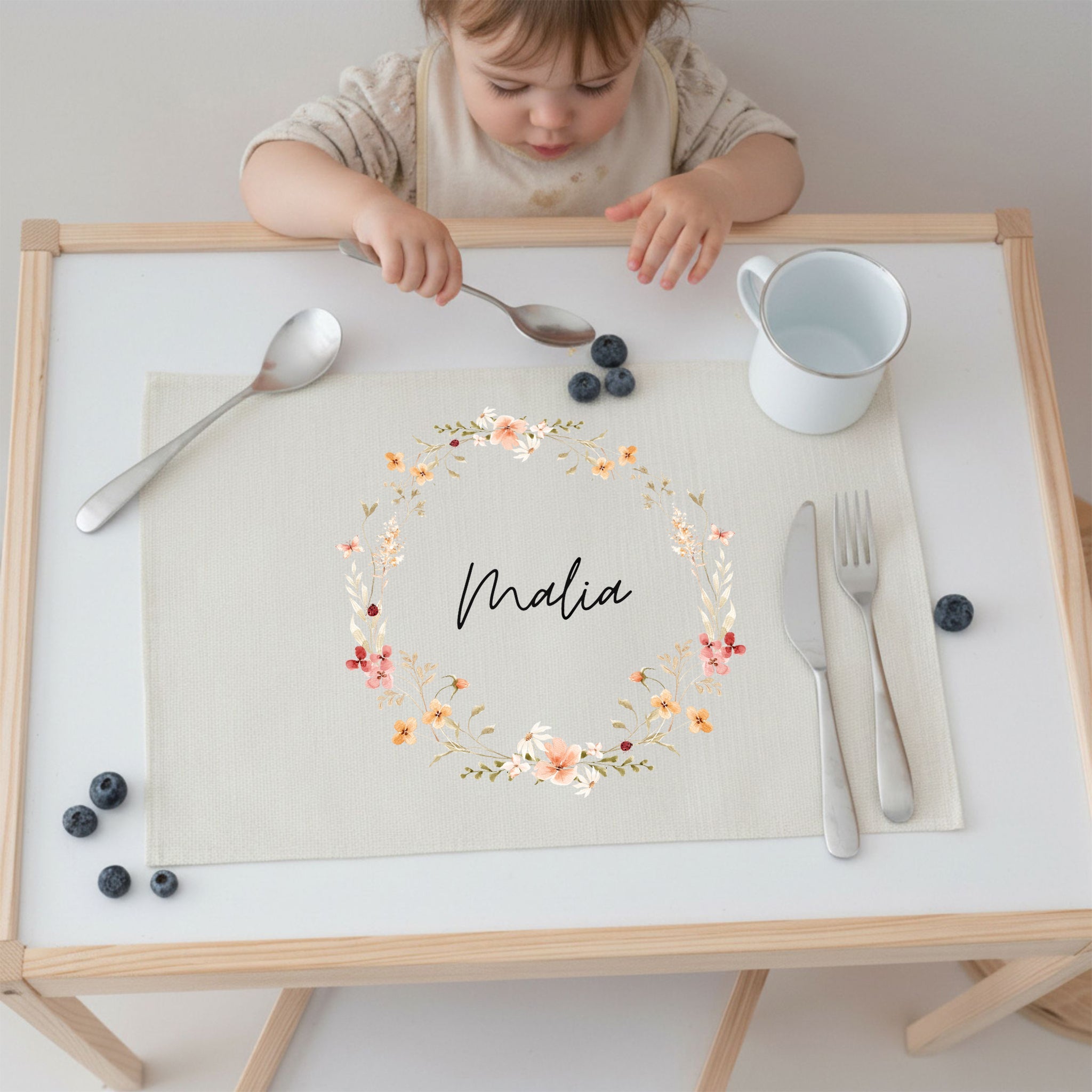 Platzdeckchen personalisiert - Blumenkranz Aquarell - wunderwunsch