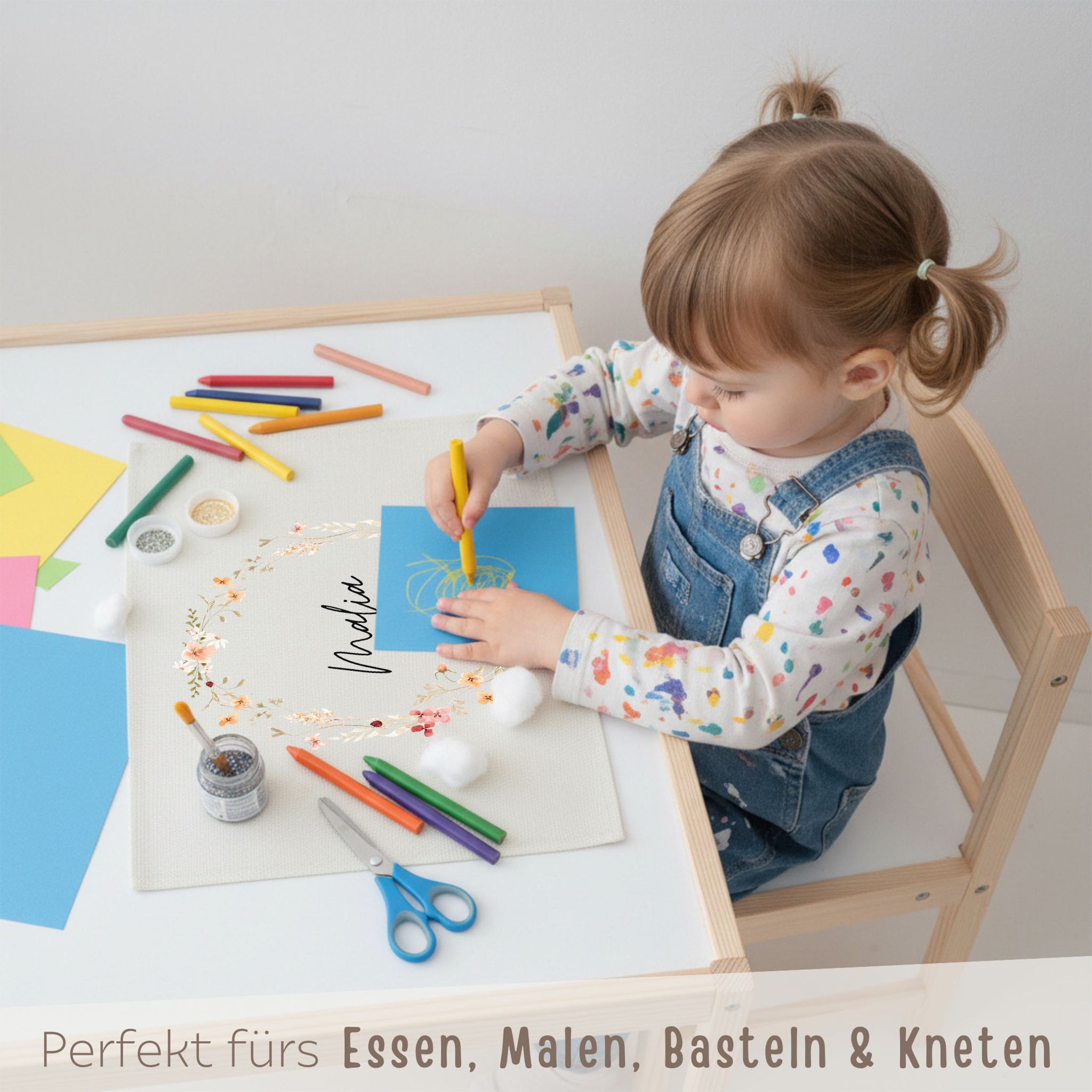 Platzdeckchen personalisiert - Blumenkranz Aquarell - wunderwunsch