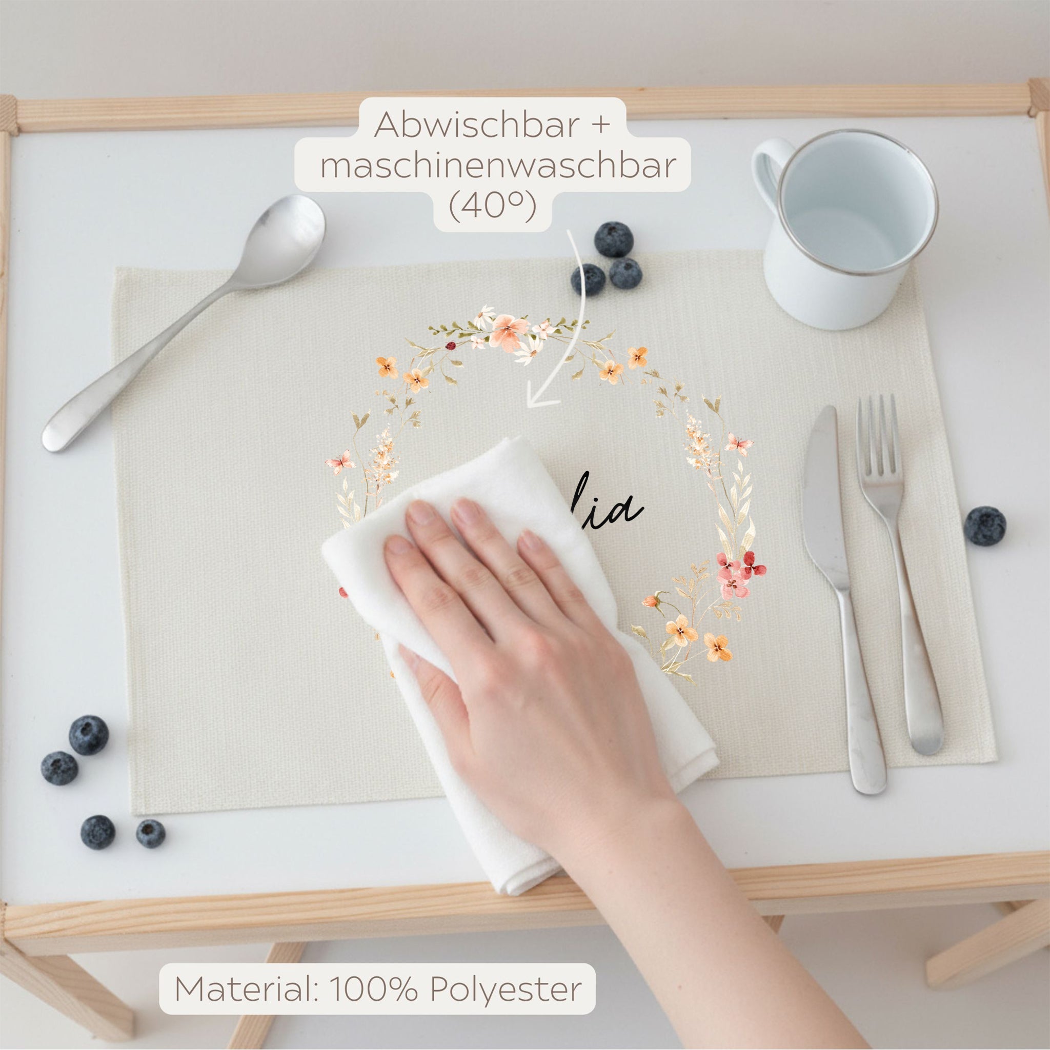 Platzdeckchen personalisiert - Blumenkranz Aquarell - wunderwunsch