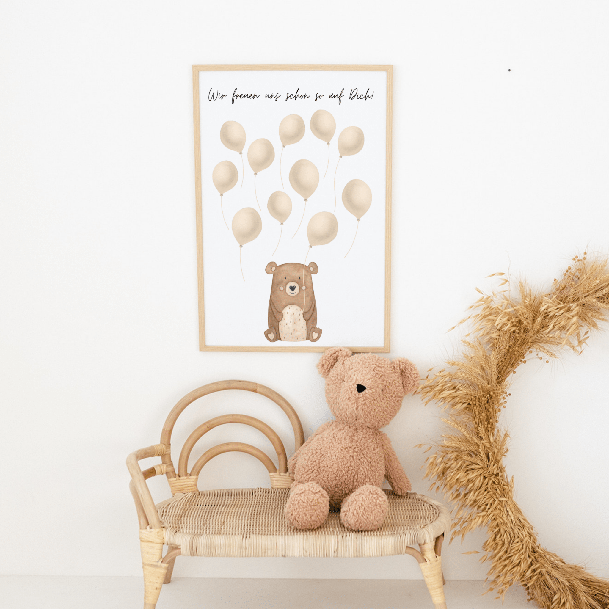 Poster Fingerabdrücke Babyparty - Bär Luftballons Aquarell - wunderwunsch