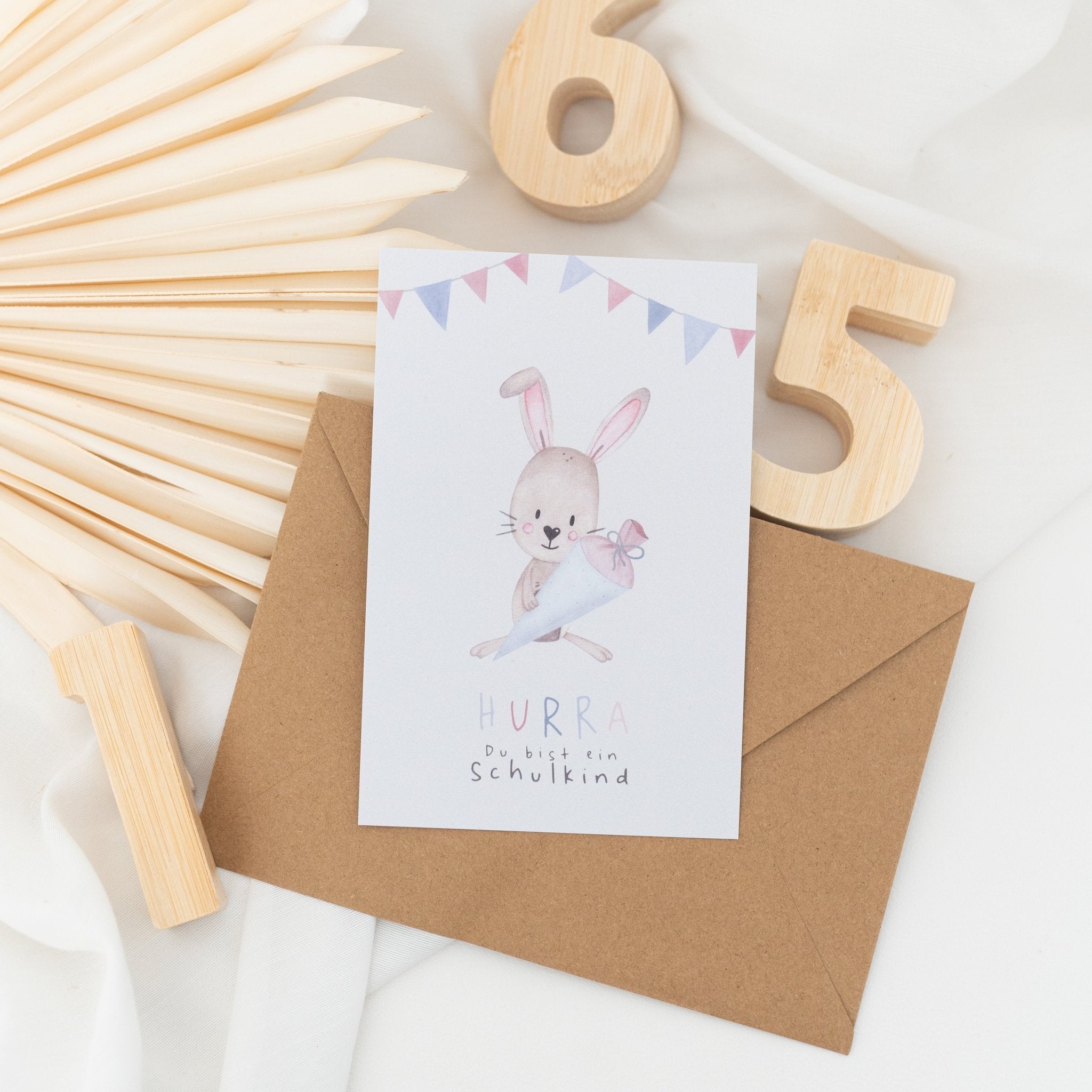 Postkarte "Hase mit Schultüte" - wunderwunsch