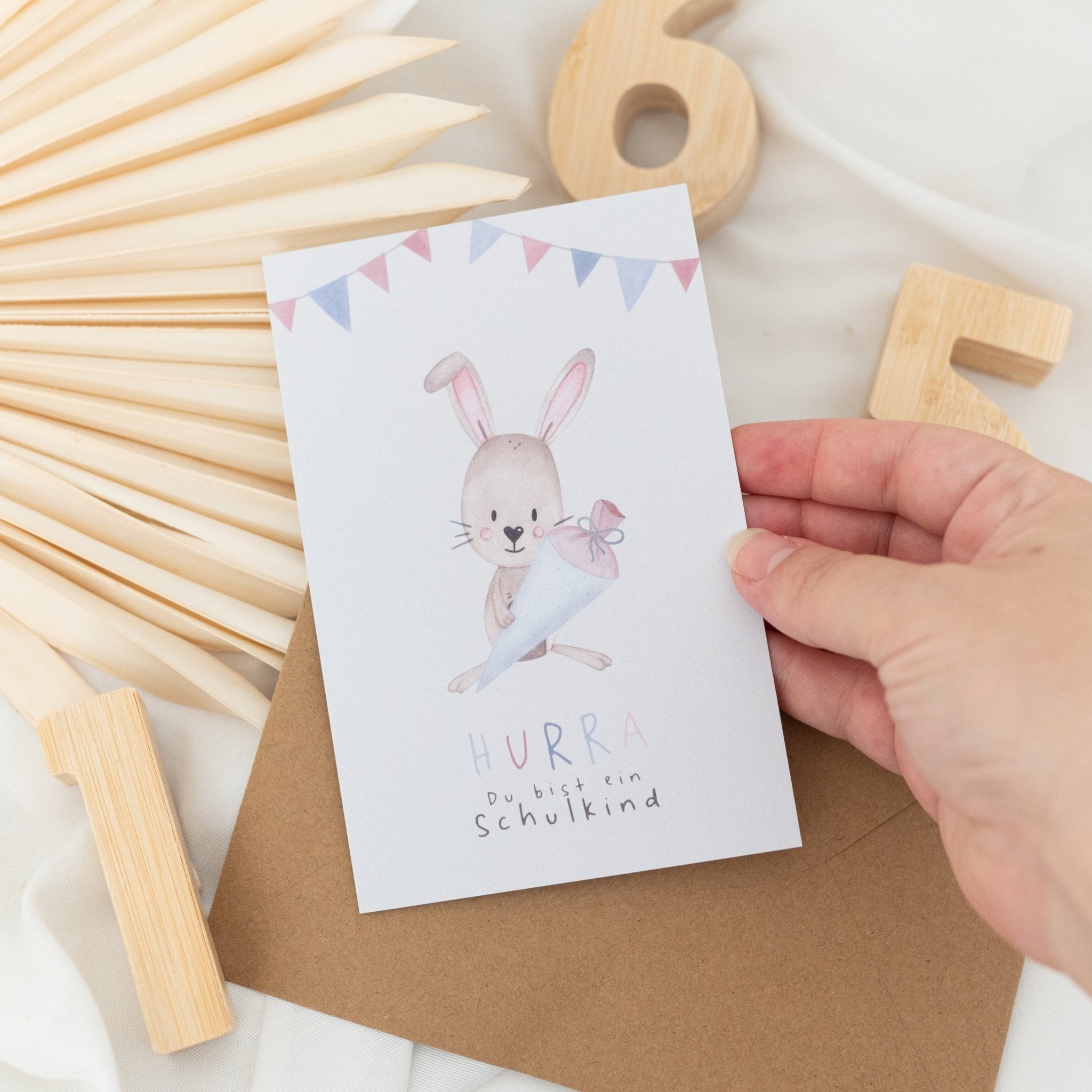 Postkarte "Hase mit Schultüte" - wunderwunsch