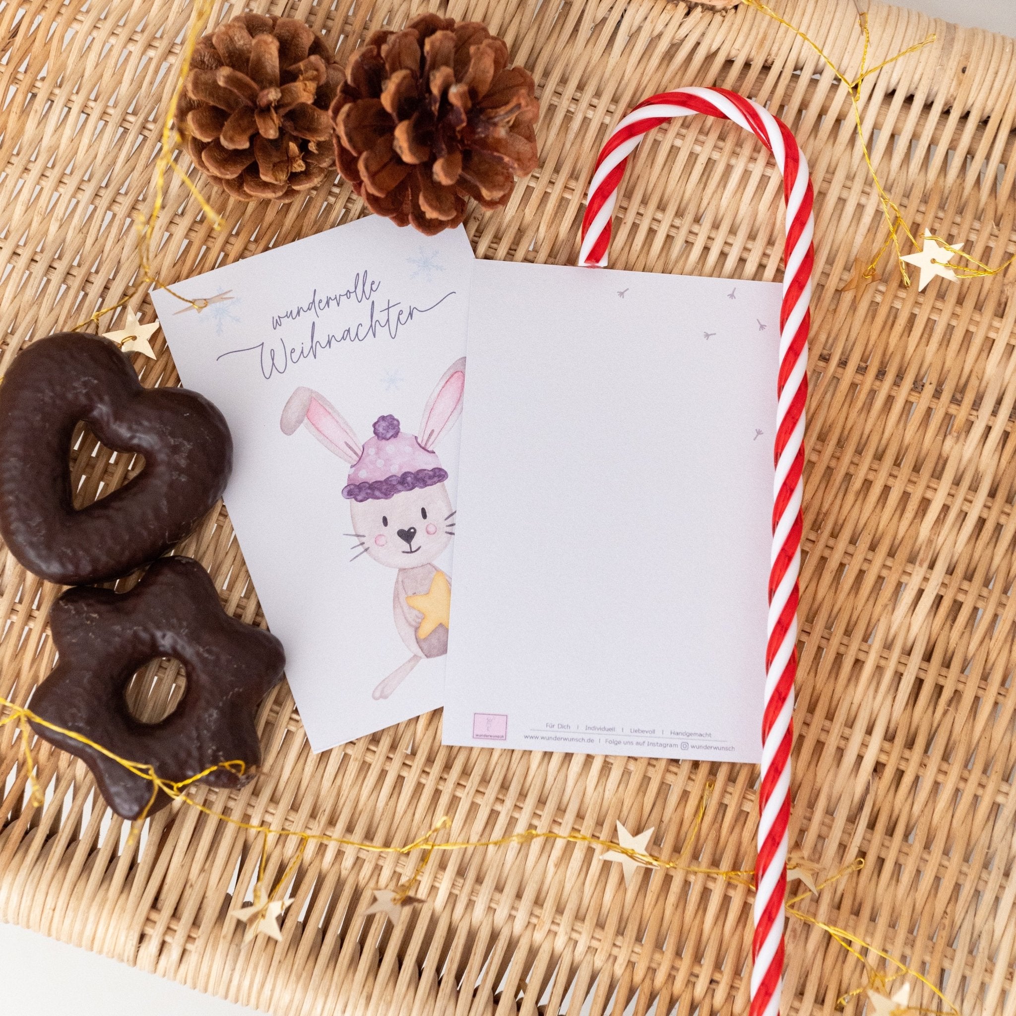 Postkarte "Hase mit Weihnachtsstern" - wunderwunsch