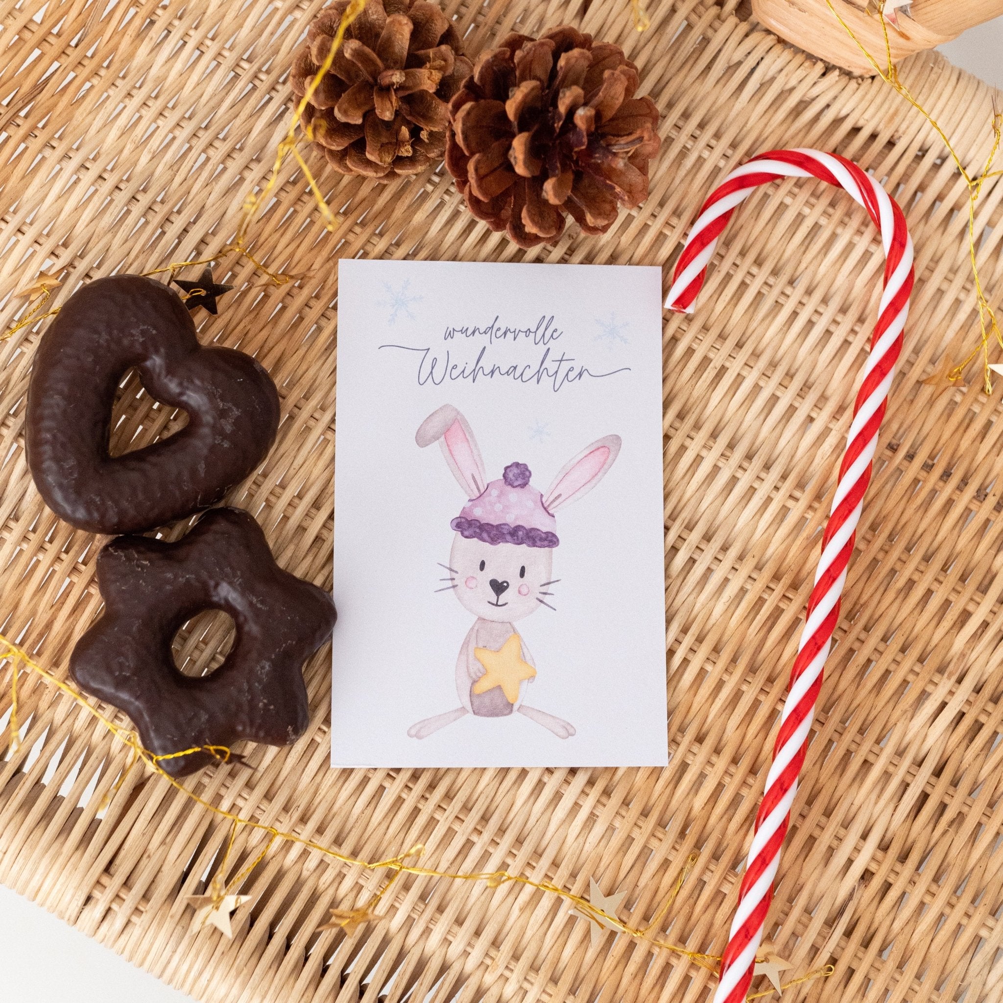 Postkarte "Hase mit Weihnachtsstern" - wunderwunsch