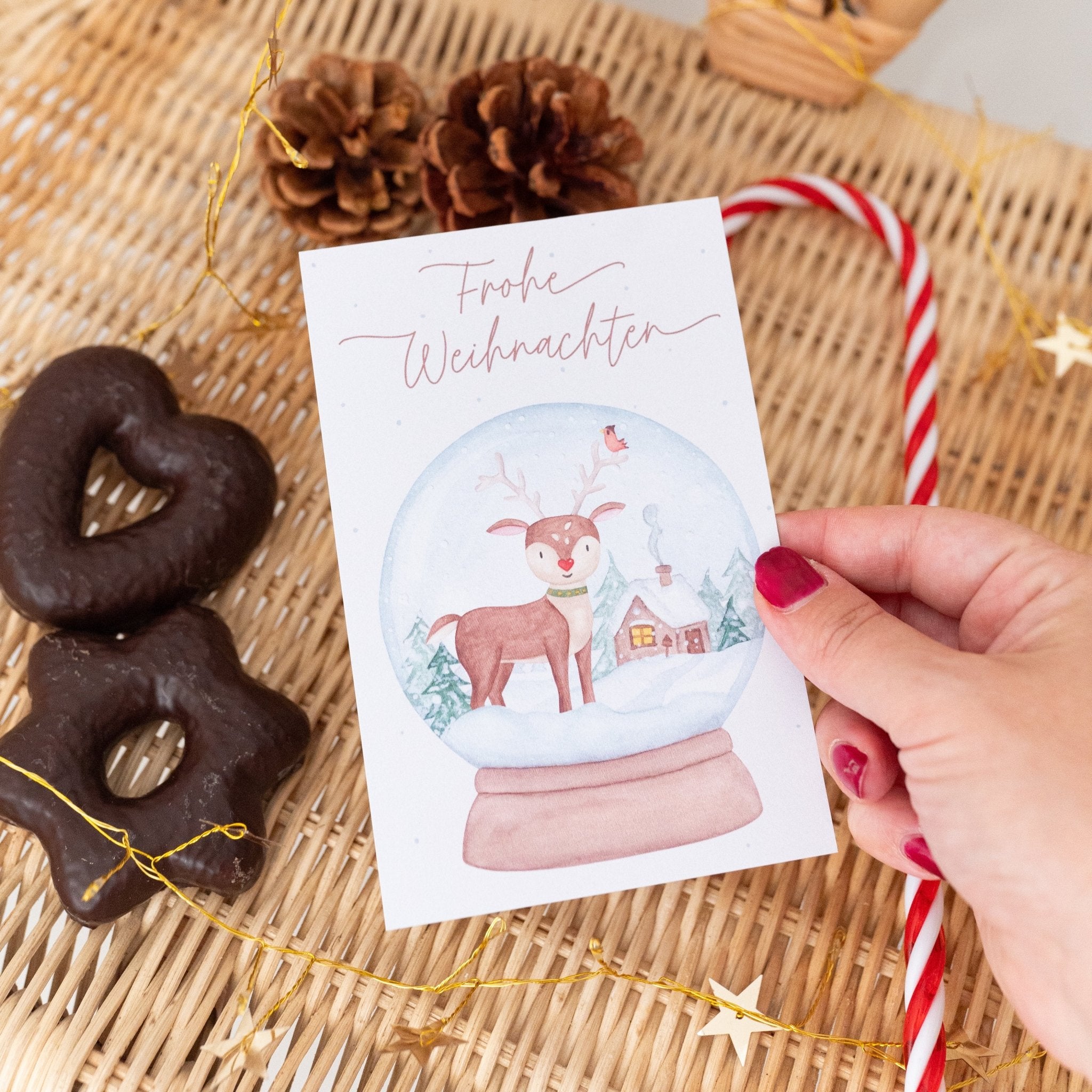 Postkarte "Reh Schneekugel" - wunderwunsch