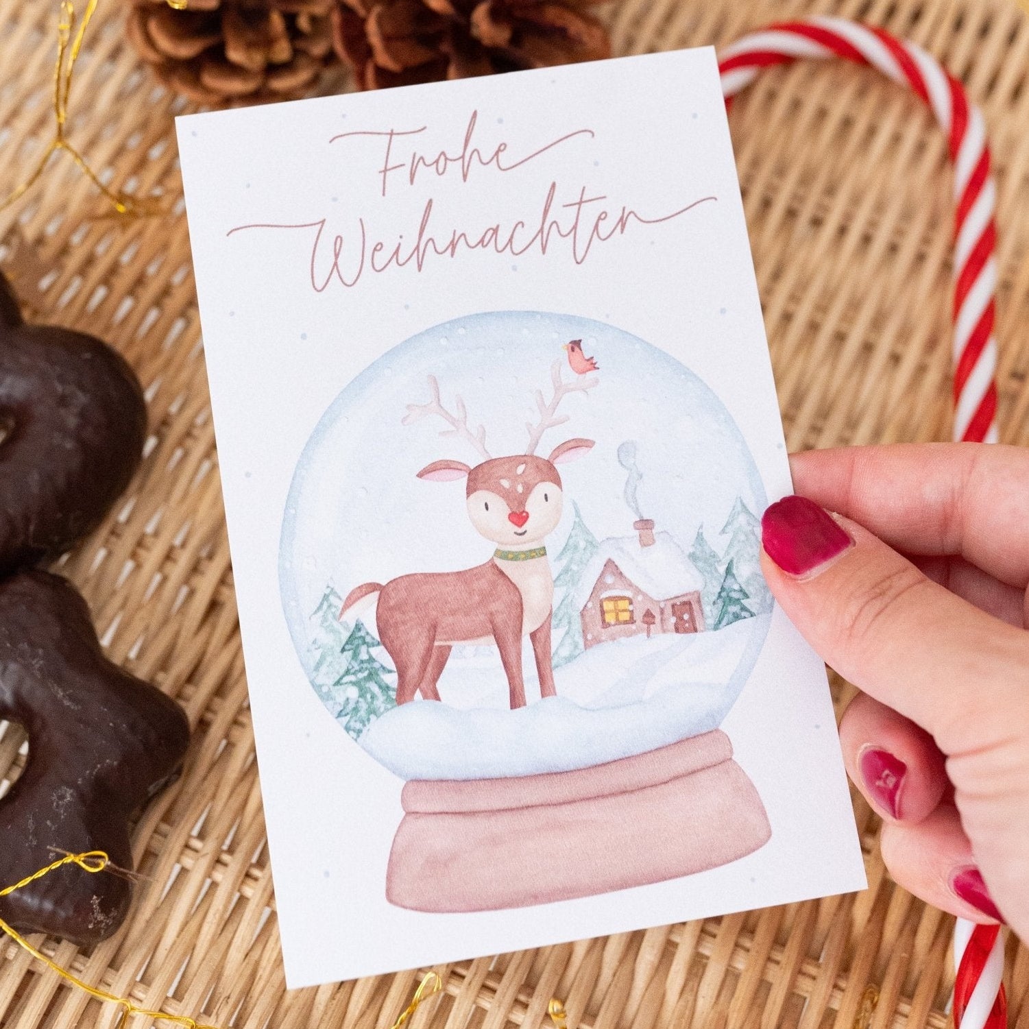 Postkarte "Reh Schneekugel" - wunderwunsch