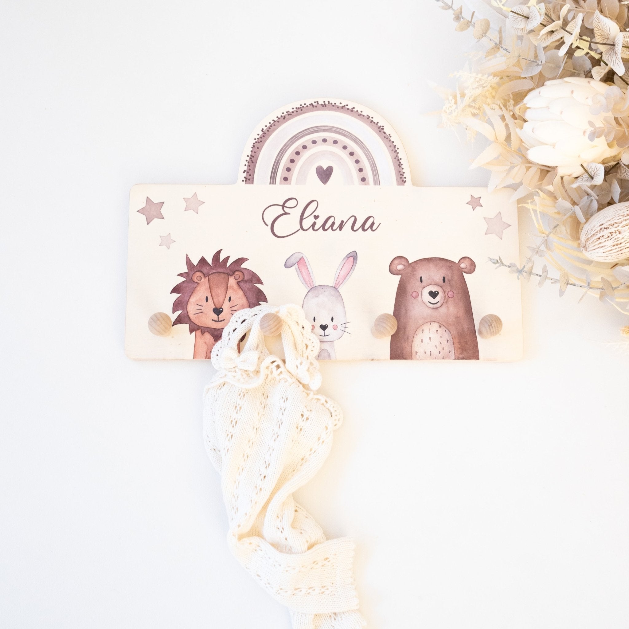 Regenbogen Kindergarderobe personalisiert - Tiere Regenbogen Aquarell - wunderwunsch