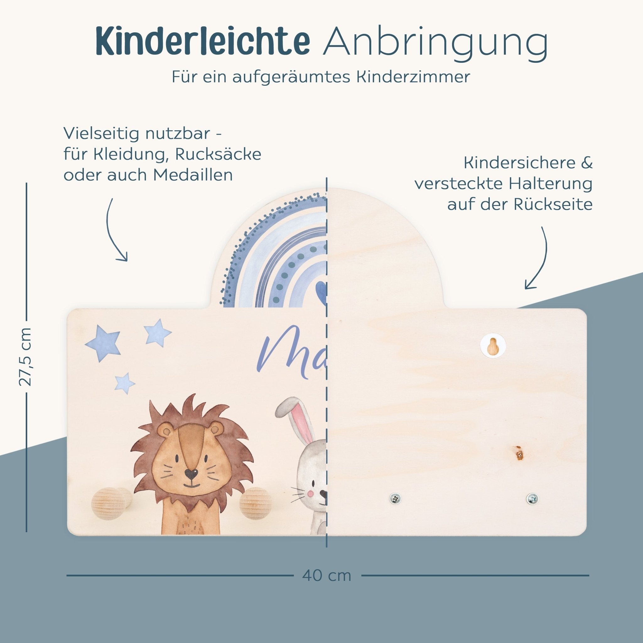 Regenbogen Kindergarderobe personalisiert - Tiere Regenbogen Aquarell - wunderwunsch
