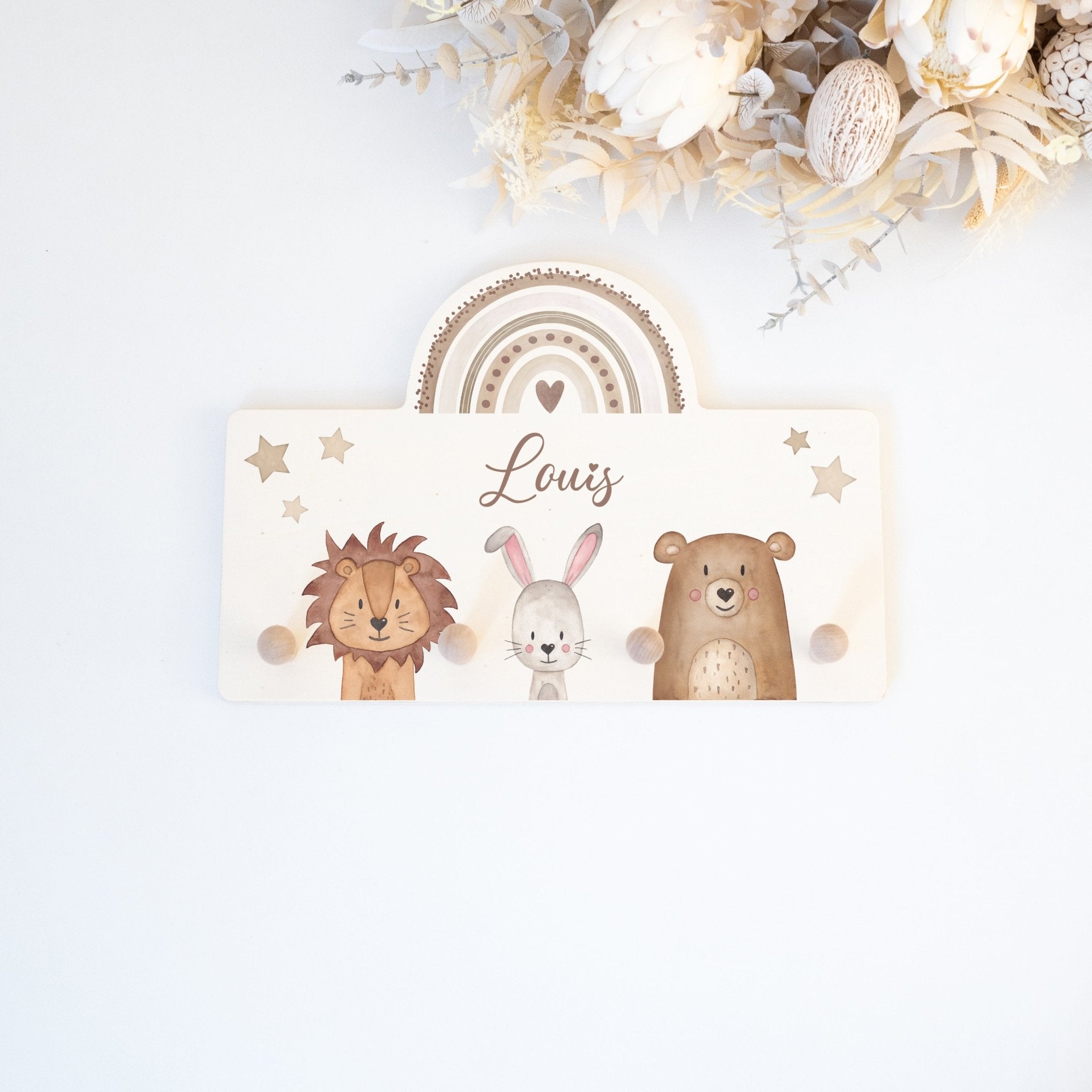 Regenbogen Kindergarderobe personalisiert - Tiere Regenbogen Aquarell - wunderwunsch
