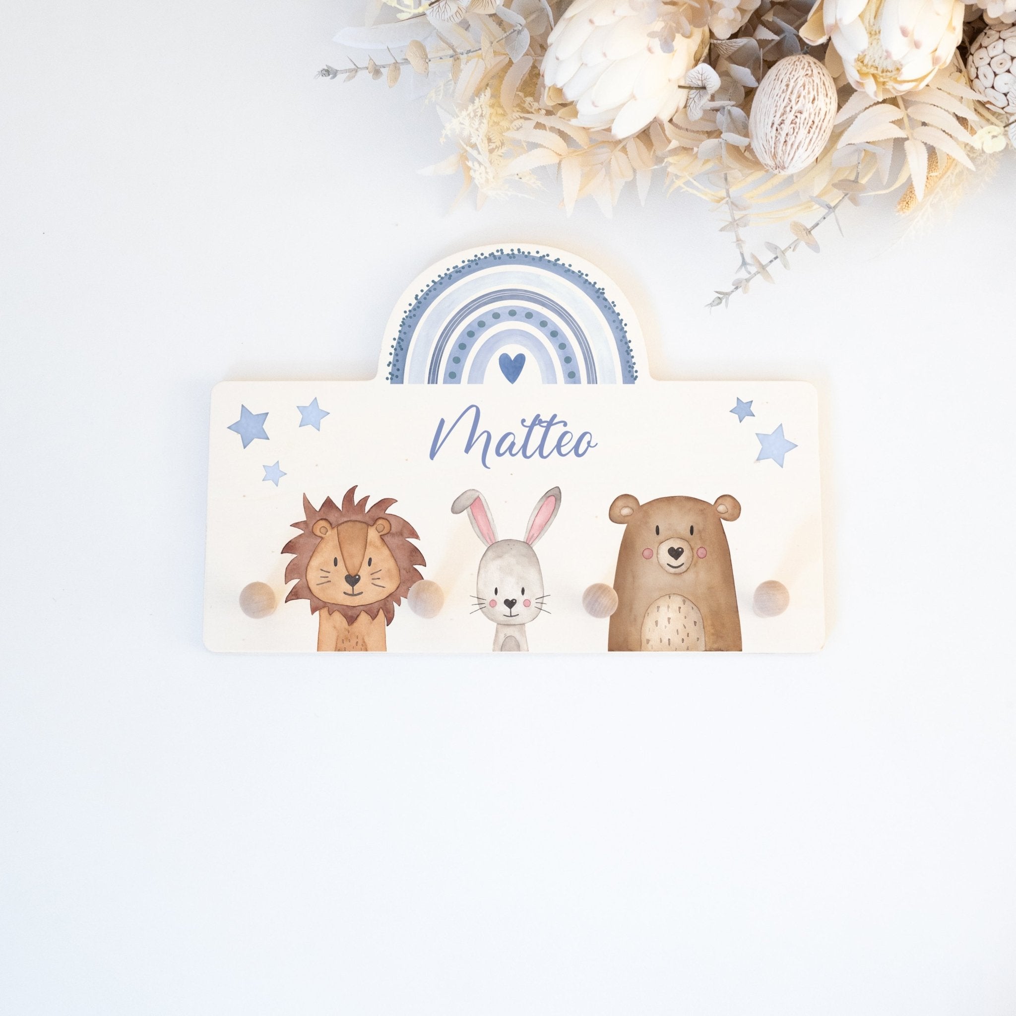 Regenbogen Kindergarderobe personalisiert - Tiere Regenbogen Aquarell - wunderwunsch