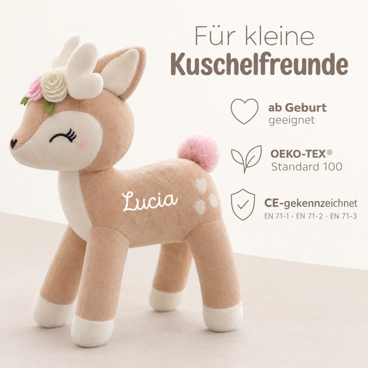 Reh mit Blumenkranz Kuscheltier personalisiert - wunderwunsch