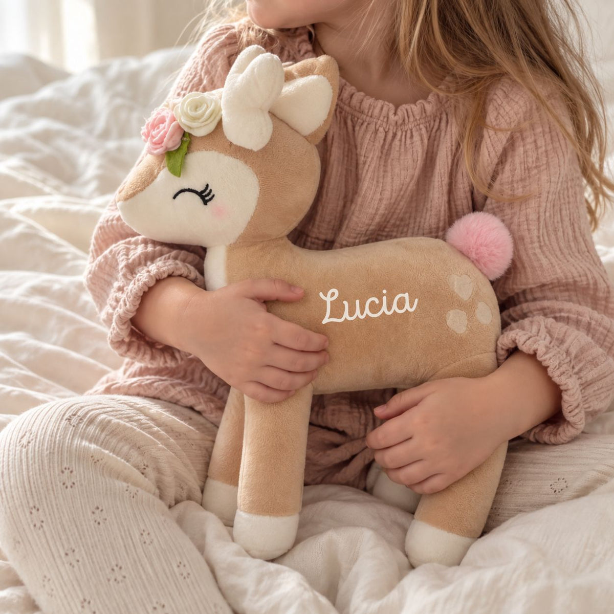 Reh mit Blumenkranz Kuscheltier personalisiert - wunderwunsch