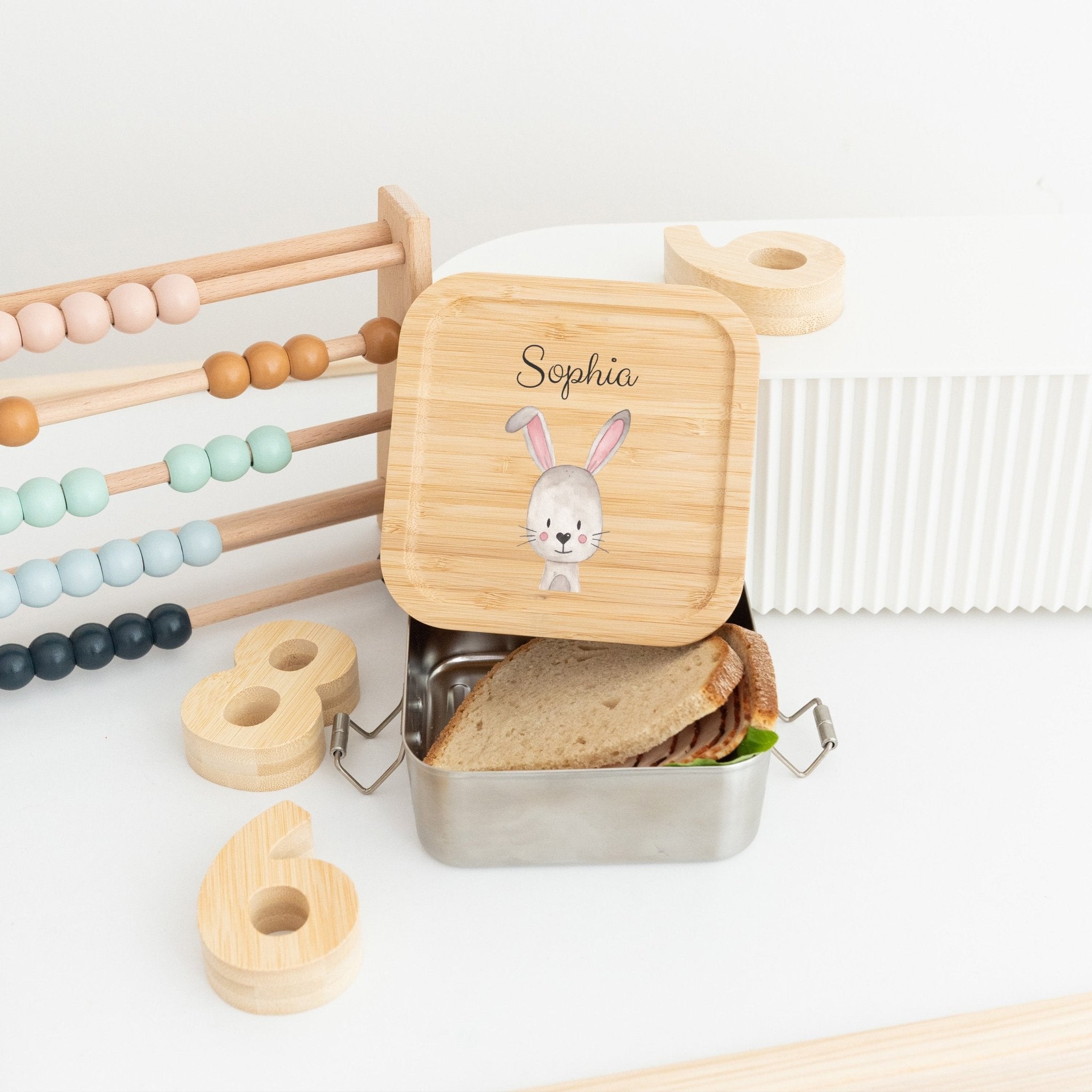 Sandwichbox Quadratische Brotdose Edelstahl personalisiert - Tier Aquarell - wunderwunsch