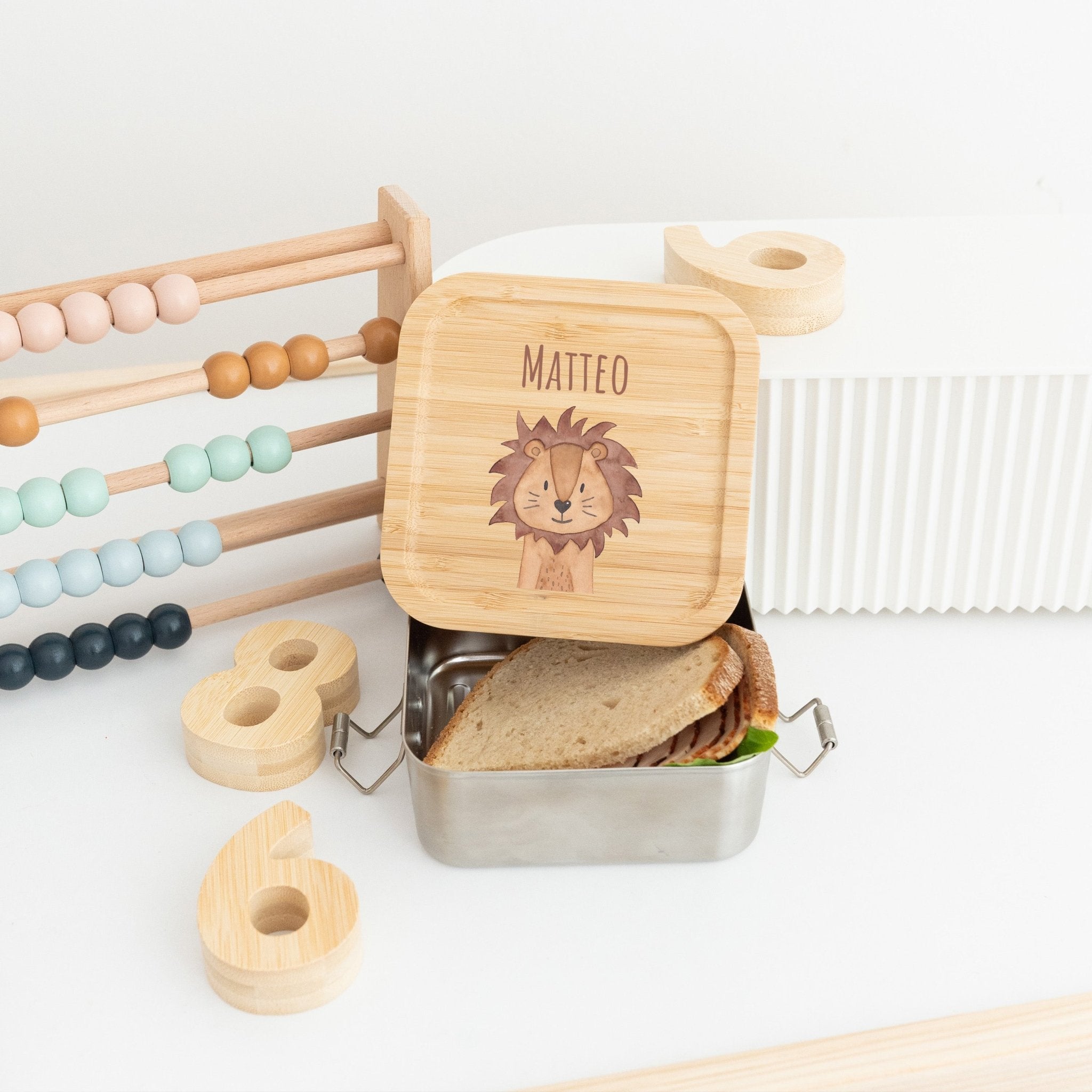 Sandwichbox Quadratische Brotdose Edelstahl personalisiert - Tier Aquarell - wunderwunsch