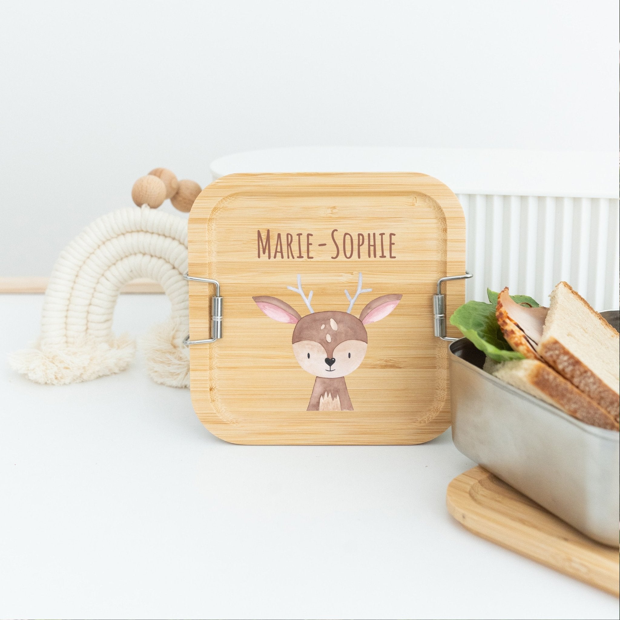 Sandwichbox Quadratische Brotdose Edelstahl personalisiert - Tier Aquarell - wunderwunsch
