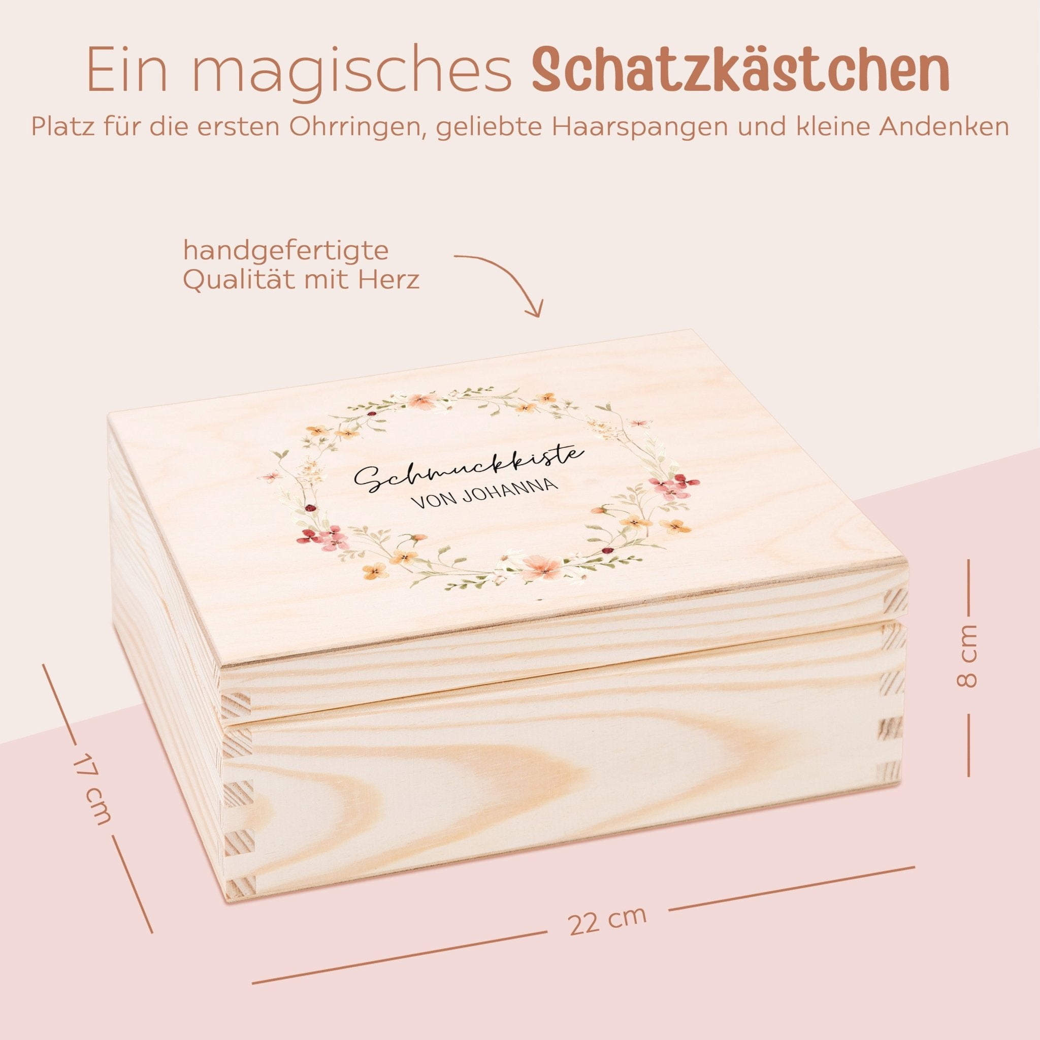 Schmuckkiste mit Spiegel aus Holz - Blumenkranz Aquarell - wunderwunsch
