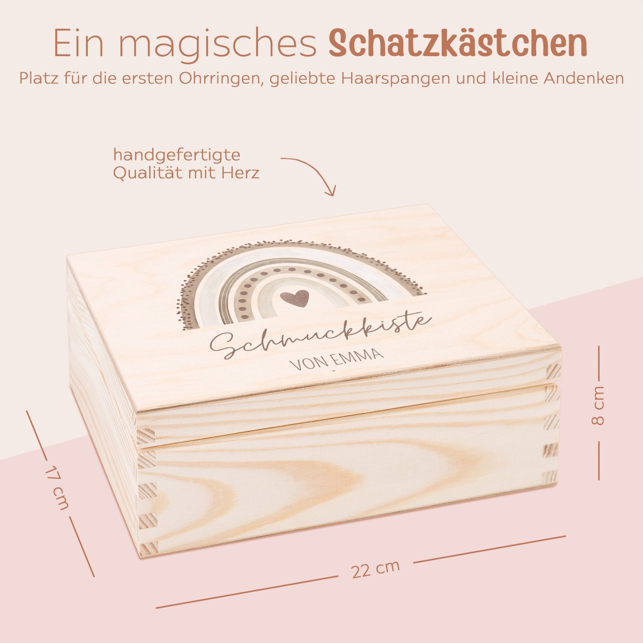 Schmuckkiste mit Spiegel aus Holz - Regenbogen Aquarell - wunderwunsch