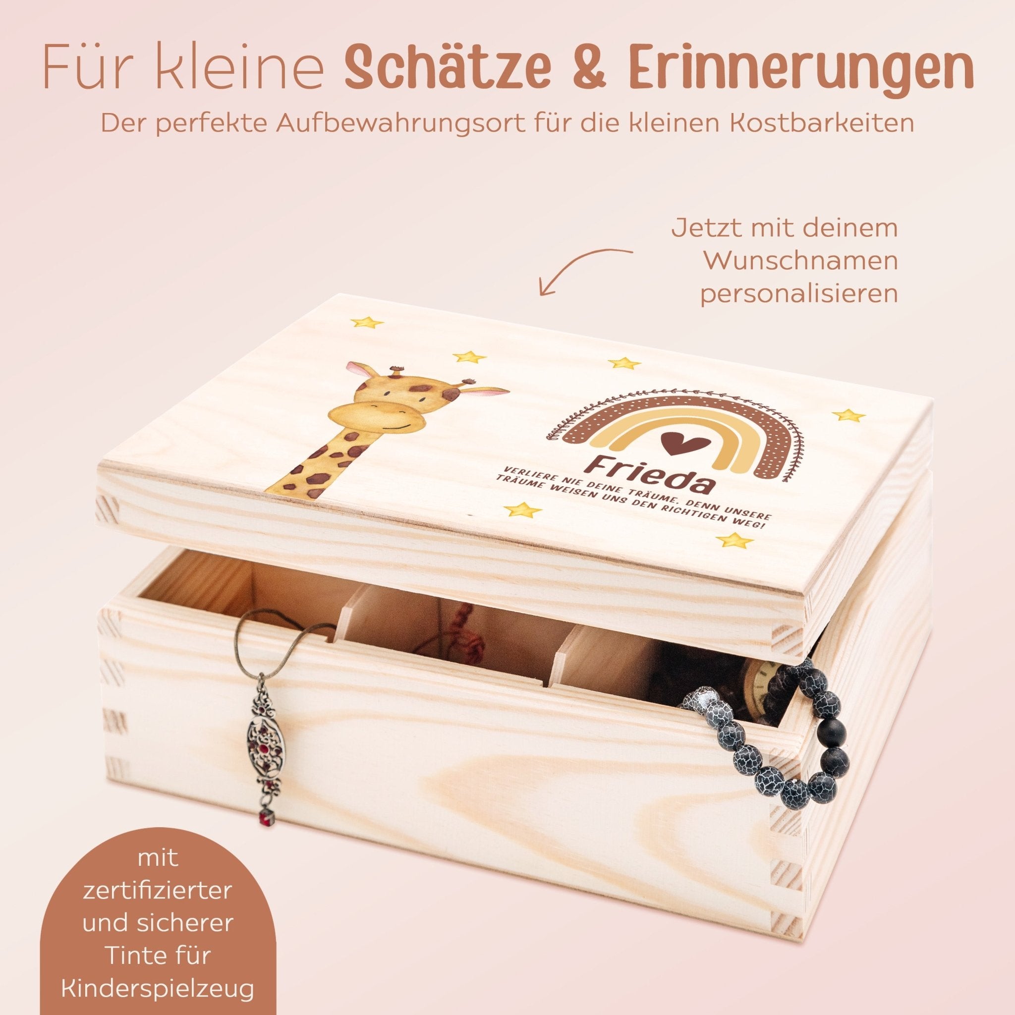 Schmuckkiste mit Spiegel aus Holz - Tier Aquarell - wunderwunsch