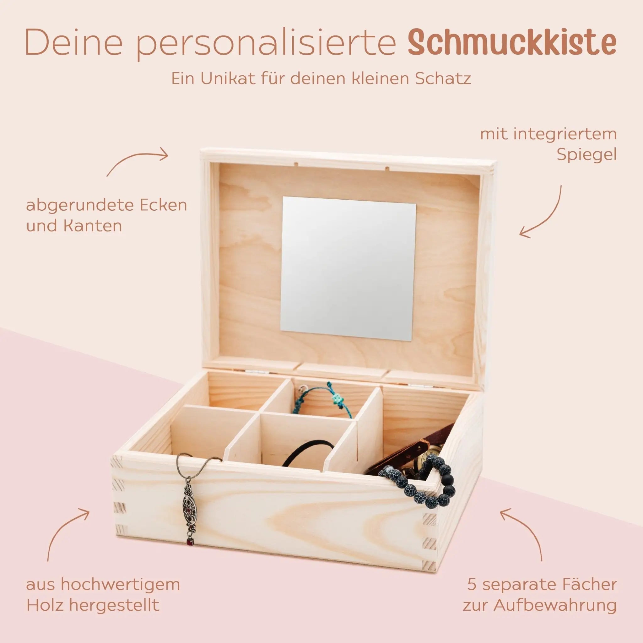 Schmuckkiste mit Spiegel aus Holz - Tier Aquarell - wunderwunsch
