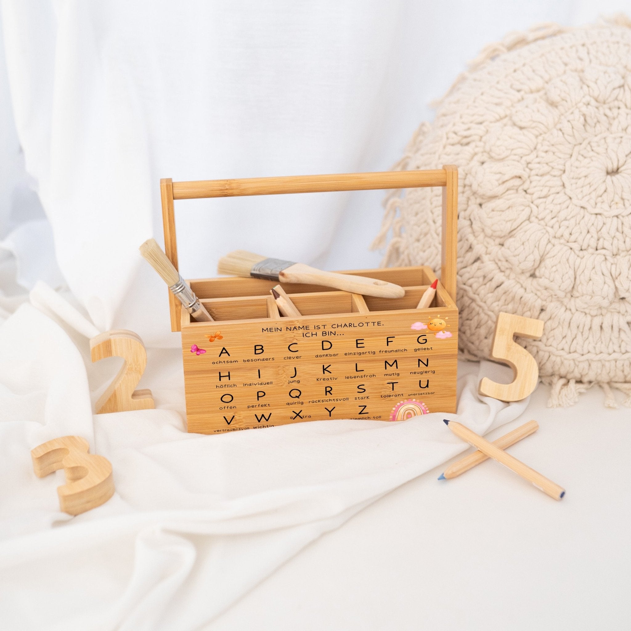 Schreibtisch Organizer mit Griff - ABC Affirmationen Aquarell - wunderwunsch
